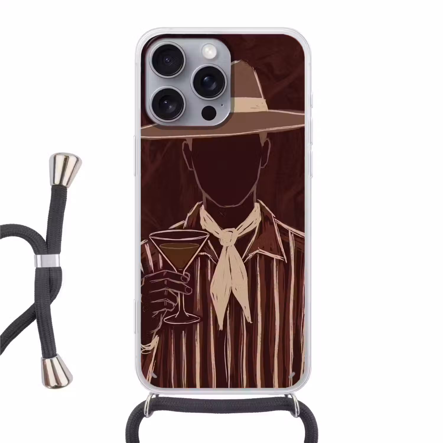 Mens - Hoed - Cocktail - Abstract - Bruin Hoesje iPhone 16 Pro Max met koord klein -3d