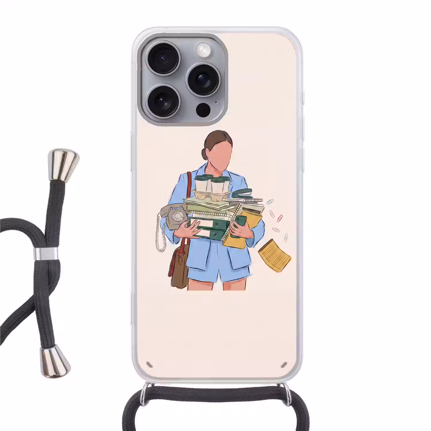 Mens - Kantoorartikelen - Werk - Modern Hoesje iPhone 16 Pro Max met koord klein -3d