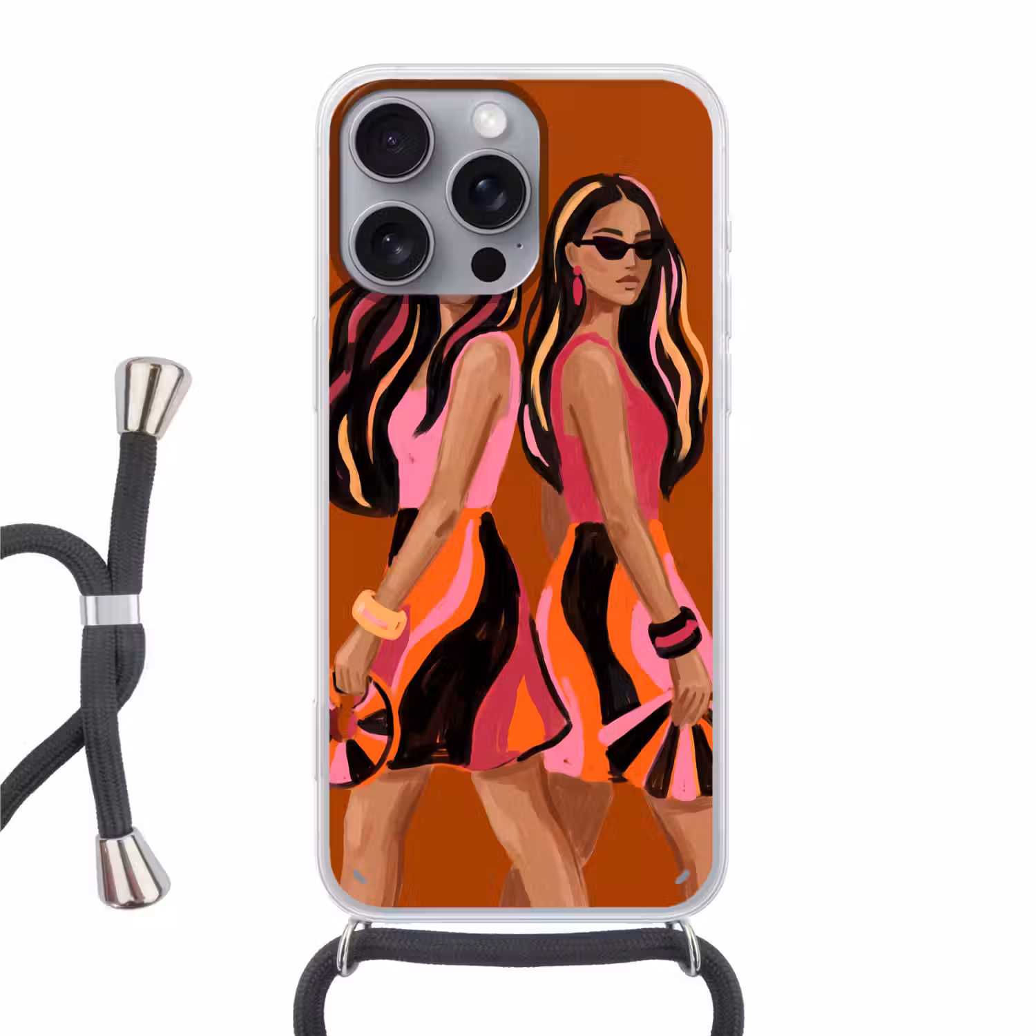 Mensen - Duo - Mode - Illustratie - Kleurrijk Hoesje iPhone 16 Pro Max met koord klein -3d