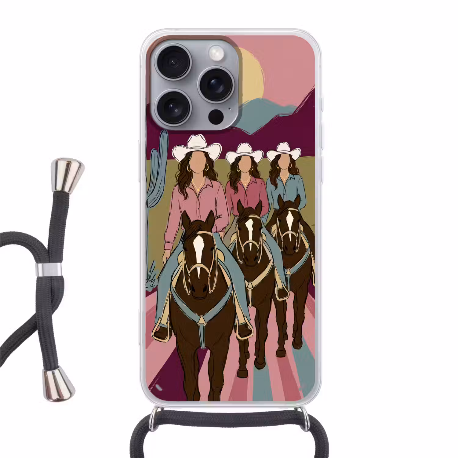 Mensen - Paard - Woestijn - Abstract - Roze Hoesje iPhone 16 Pro Max met koord klein -3d