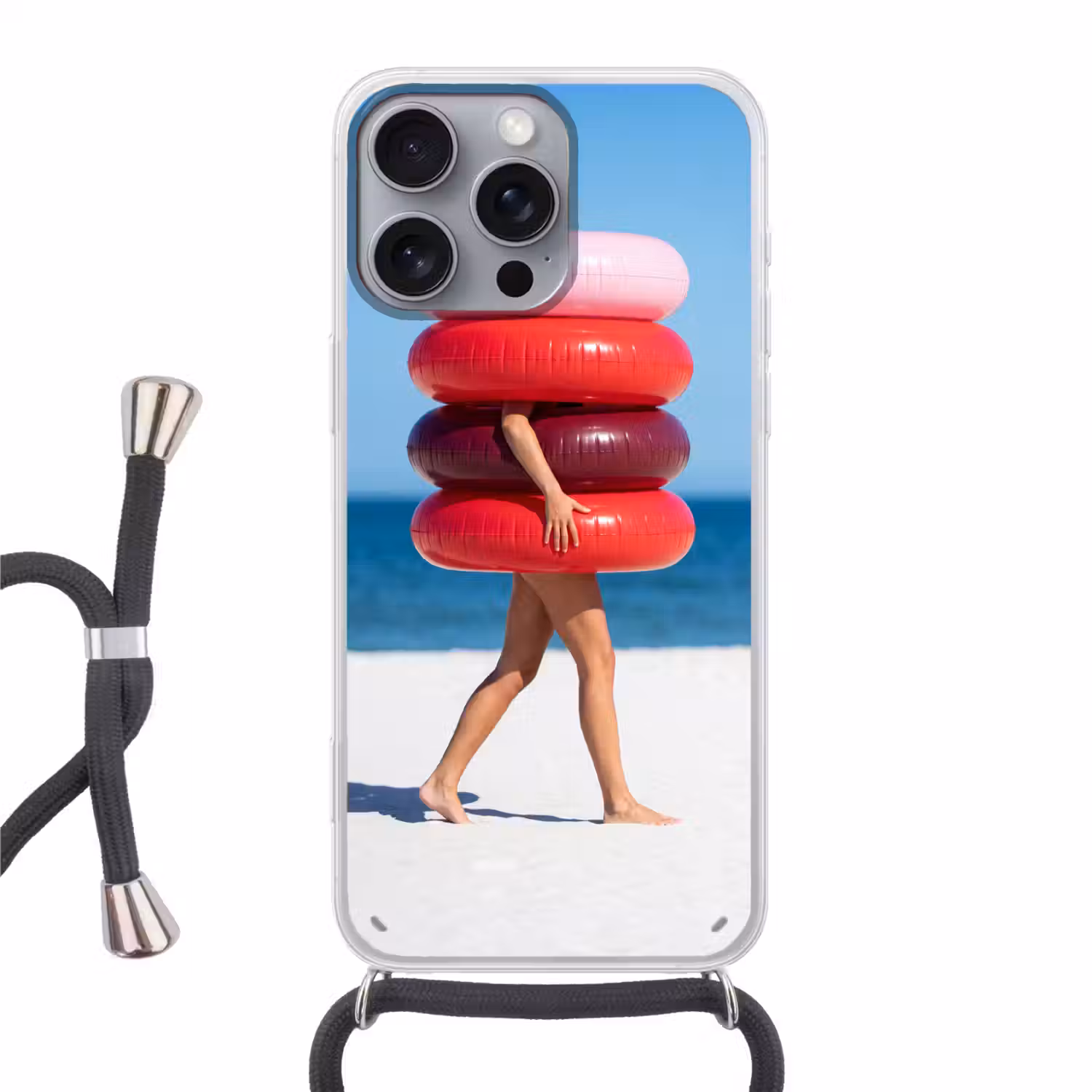 Mensen - Strand - Zomer - Recreatie - Kleurrijk Hoesje iPhone 16 Pro Max met koord klein -3d