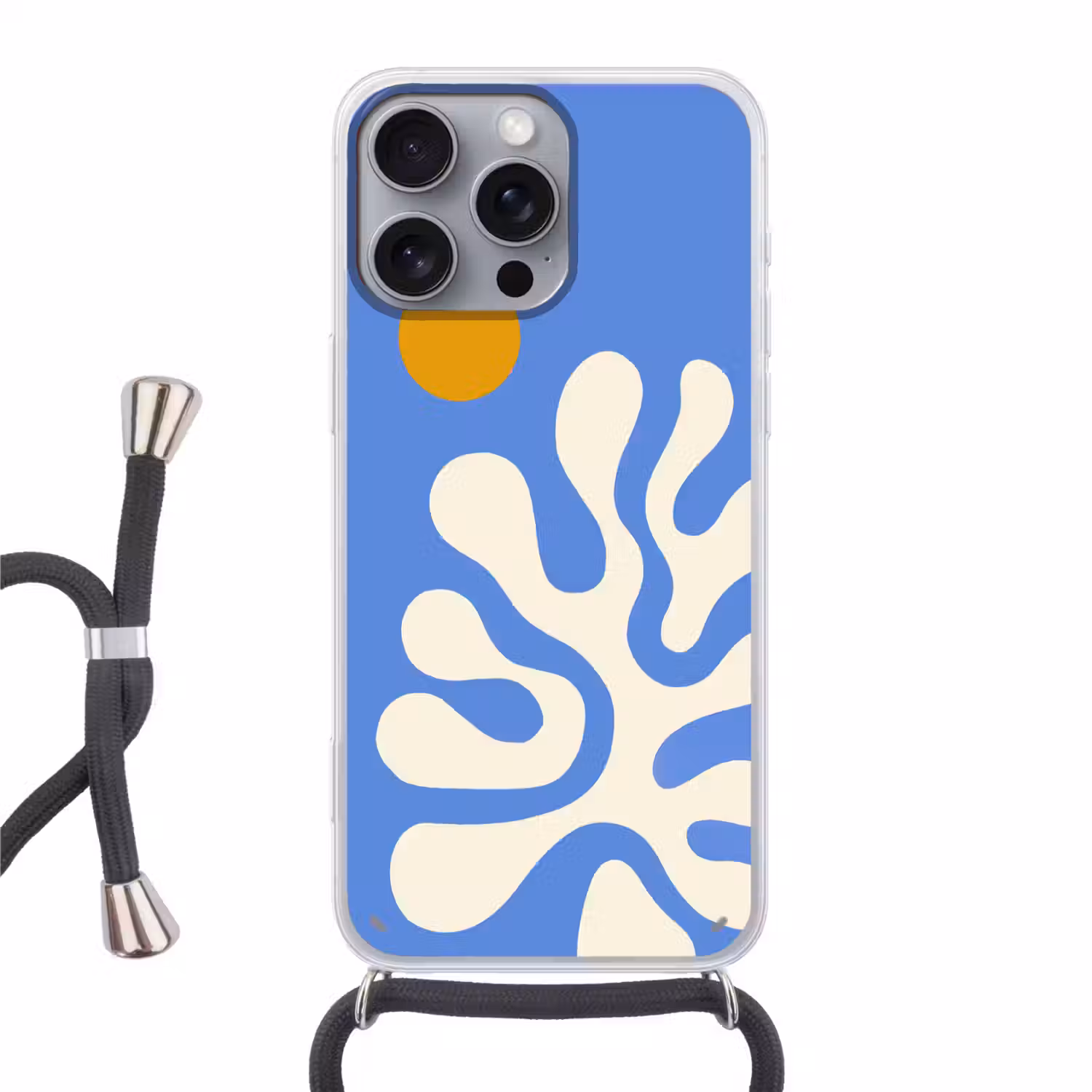 Minimalistisch - Organisch patroon - Blauw Hoesje iPhone 16 Pro Max met koord klein -3d