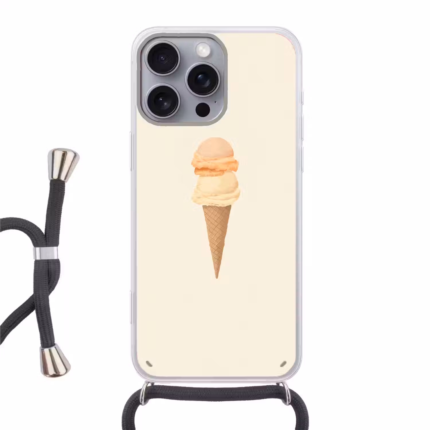 Minimalistisch - Schepijs - Hoorntje - Beige Hoesje iPhone 16 Pro Max met koord klein -3d