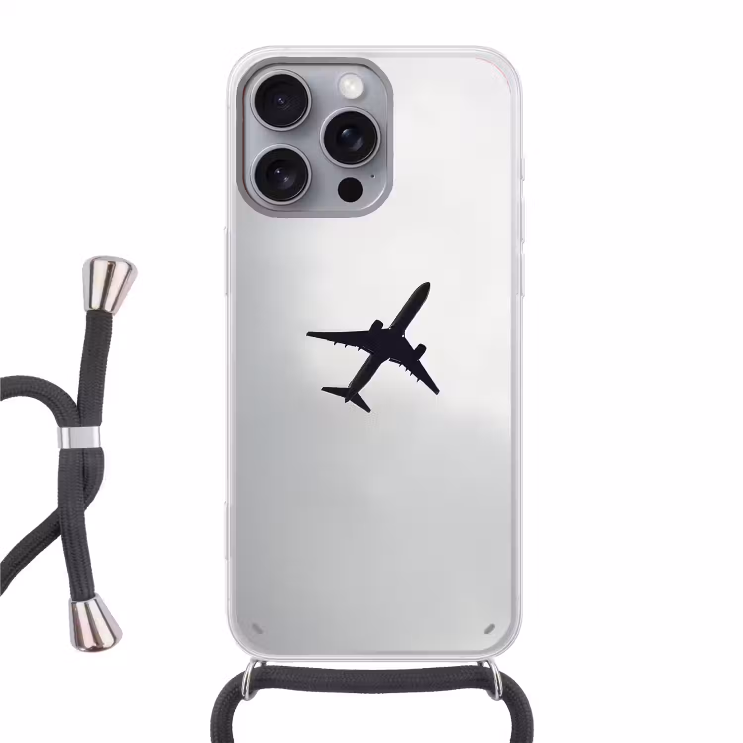 Minimalistisch - Silhouet - Zwart - Vliegtuig Hoesje iPhone 16 Pro Max met koord klein -3d