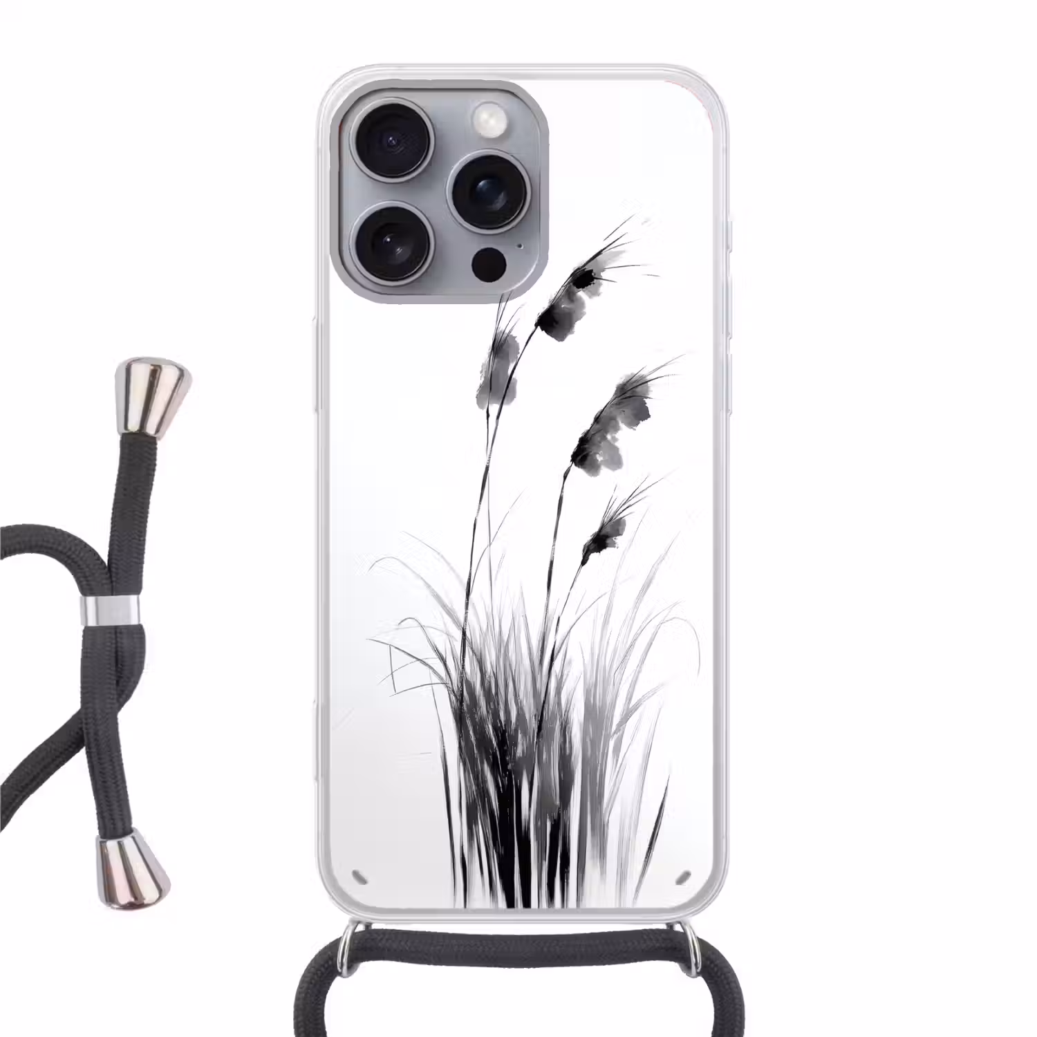 Minimalistisch - Stelen - Wit Hoesje iPhone 16 Pro Max met koord klein -3d