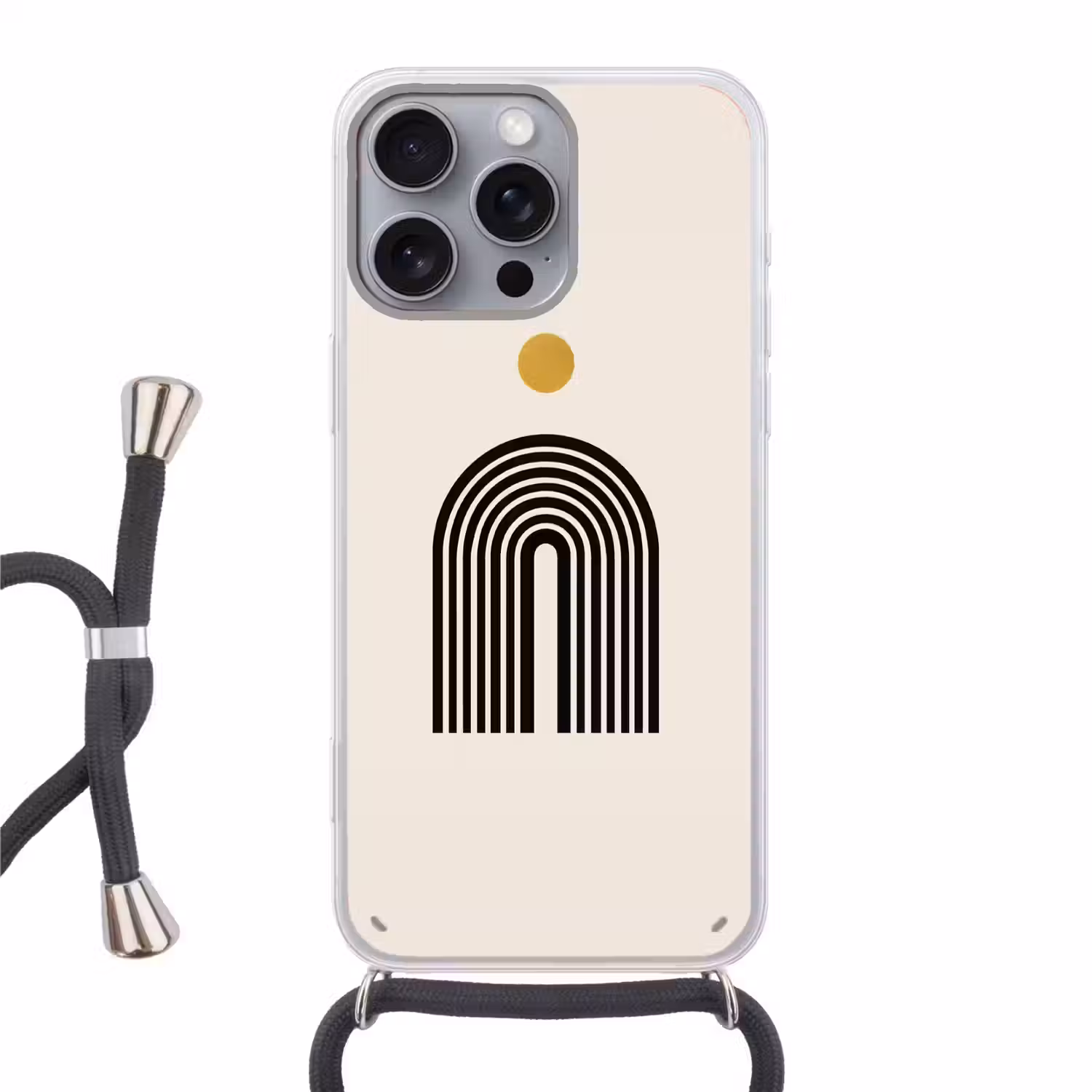 Minimalistisch - Zwarte boog - Gouden cirkel Hoesje iPhone 16 Pro Max met koord klein -3d