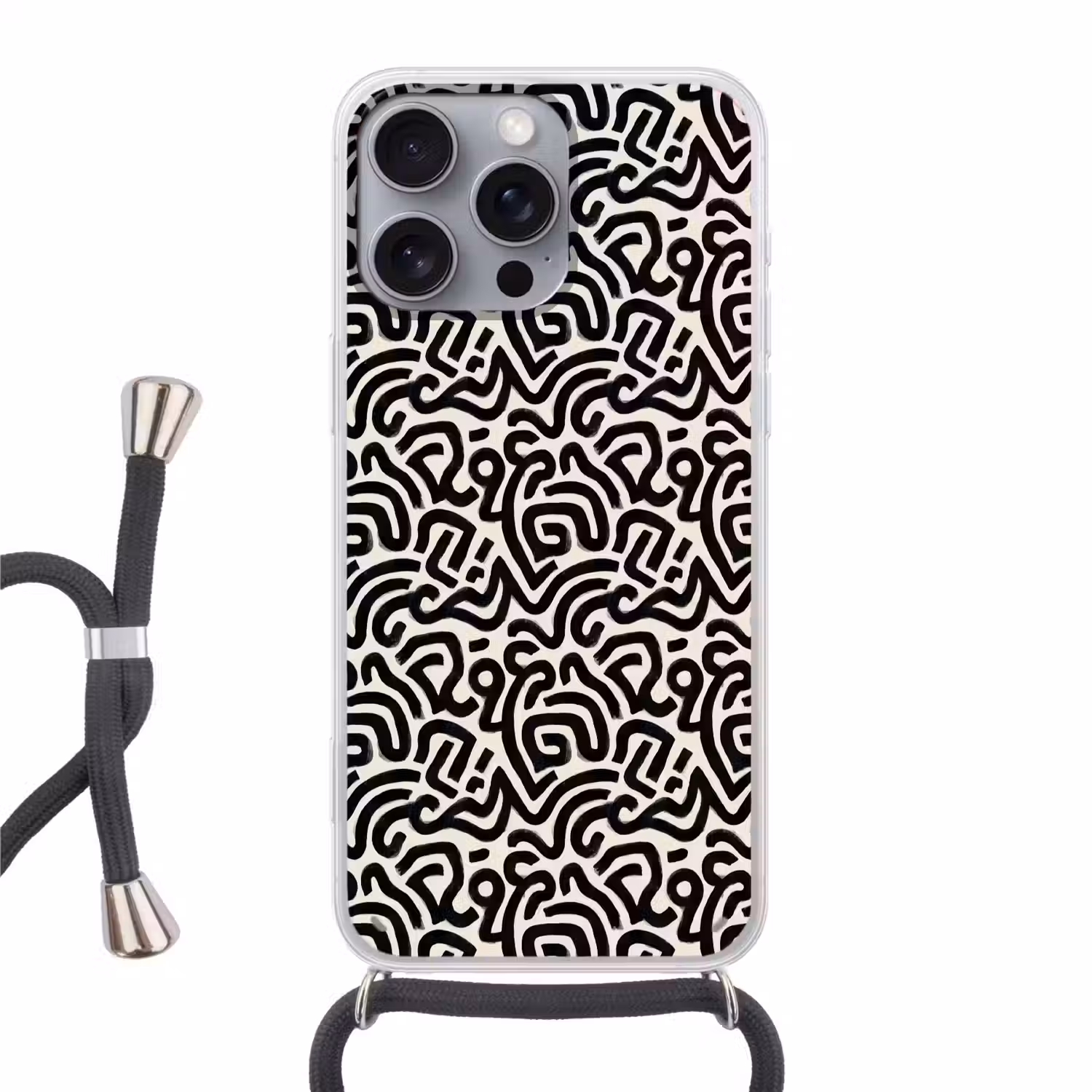 Modern - Abstract - Zwart Hoesje iPhone 16 Pro Max met koord klein 804 -3d