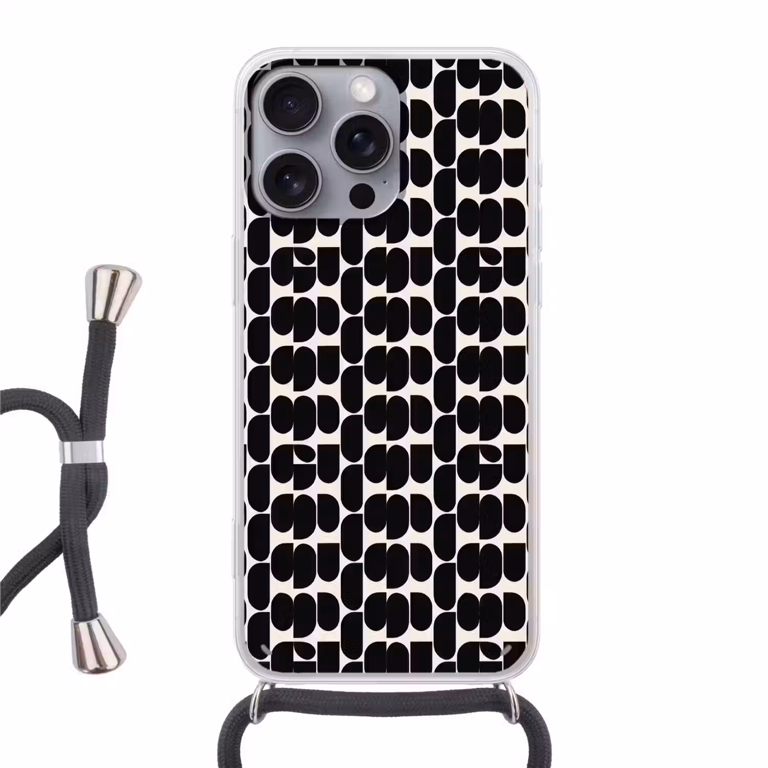 Modern - Patroon - Zwart Hoesje iPhone 16 Pro Max met koord klein 804 -3d