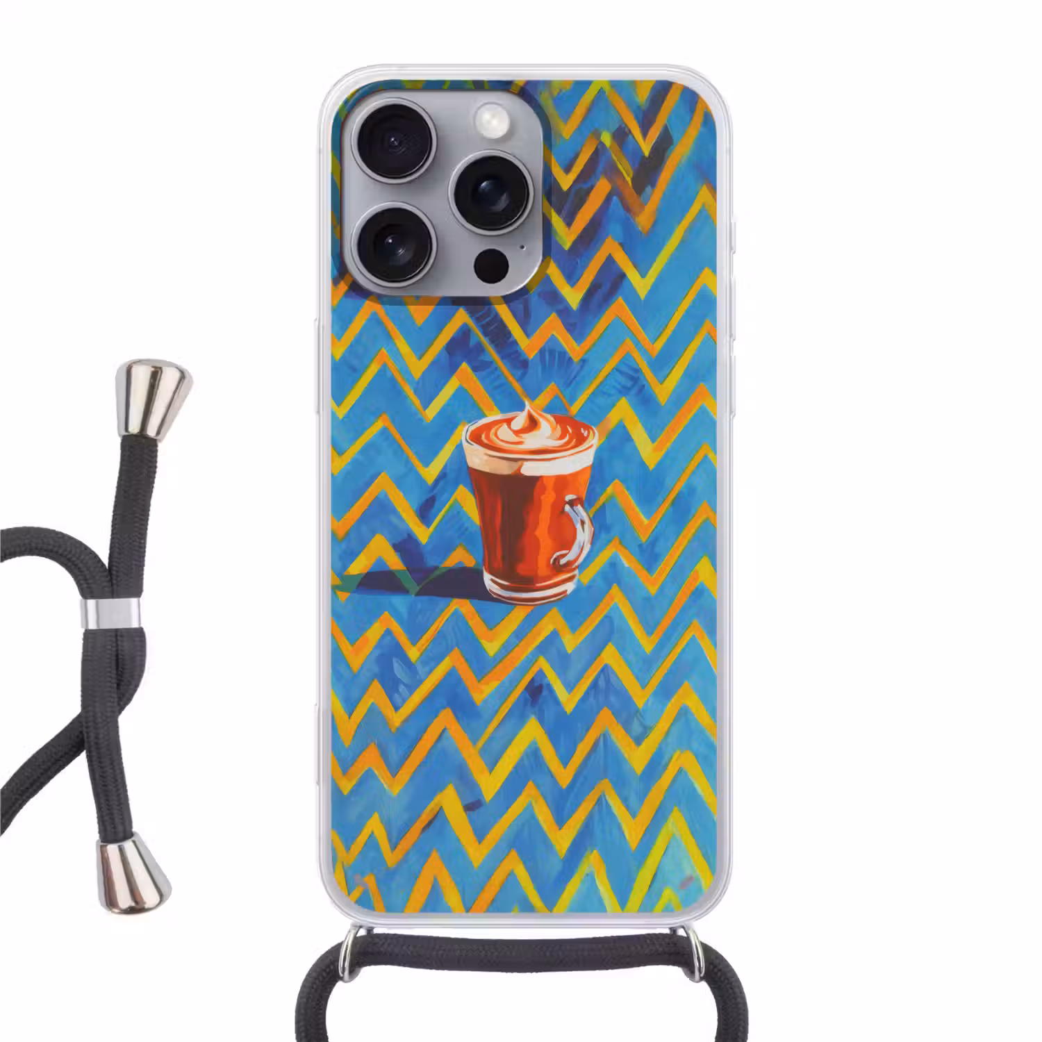 Mok - Koffie - Zigzag - Slagroom Hoesje iPhone 16 Pro Max met koord klein -3d