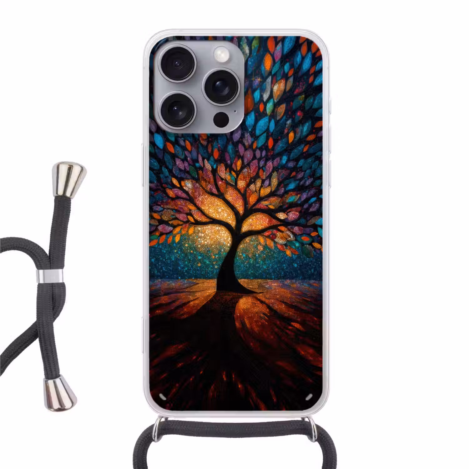 Mozaïek - Kleurrijk - Boom - Takken Hoesje iPhone 16 Pro Max met koord klein -3d