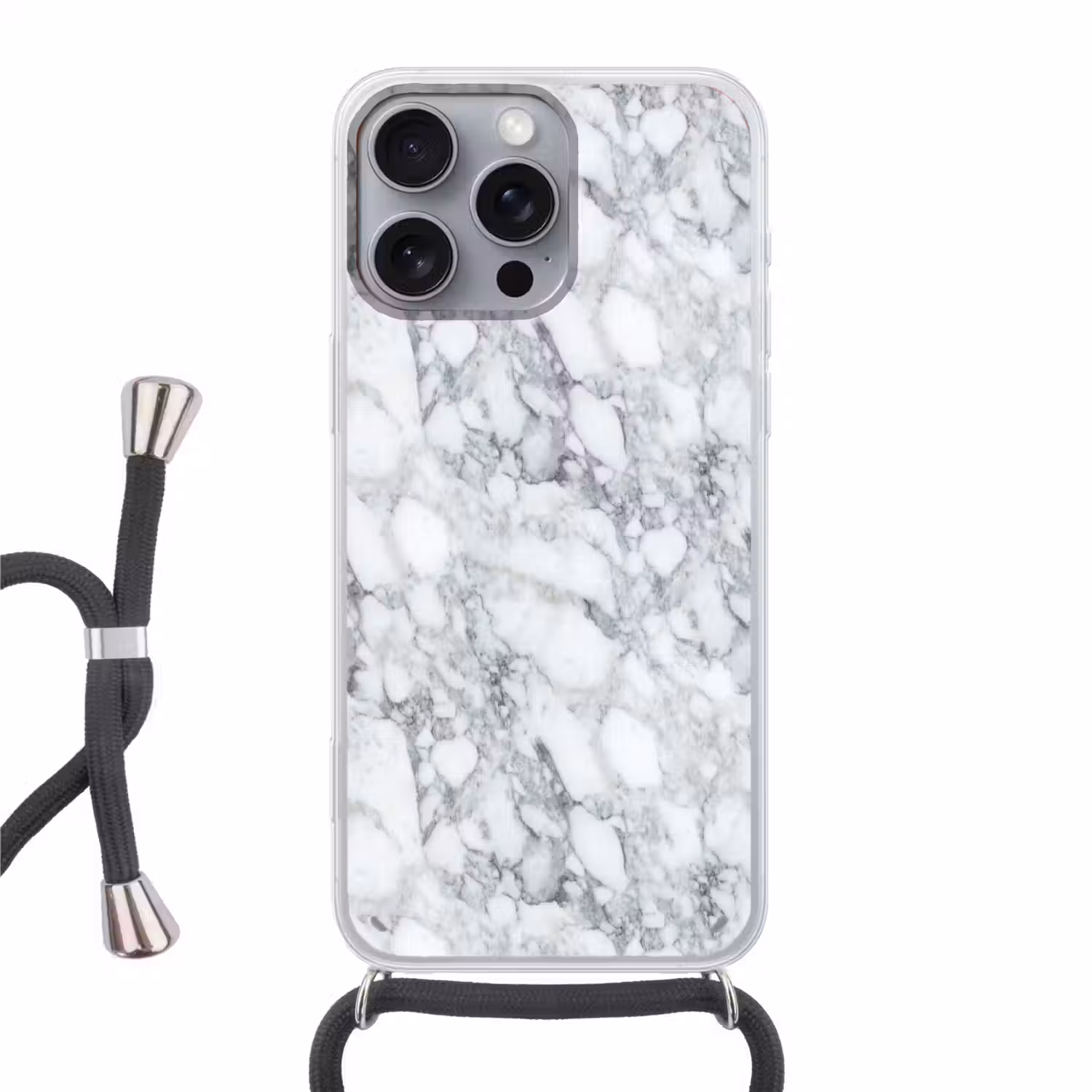 Mozaïek - Marmer - Wit - Onregelmatig Hoesje iPhone 16 Pro Max met koord klein 804 -3d