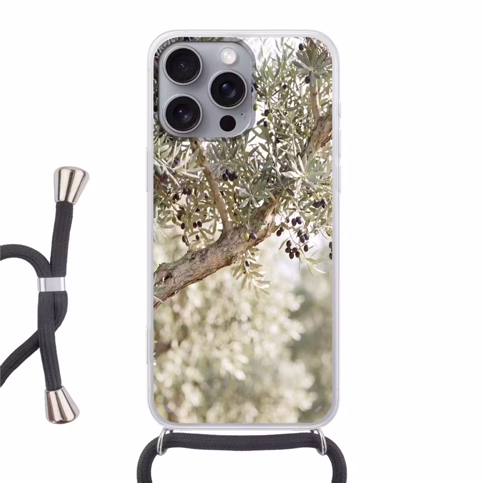 Telefoonhoesje met koord - Olijfboom - tak - groen - Olijfboom - tak - groen Hoesje iPhone 16 Pro Max met koord klein