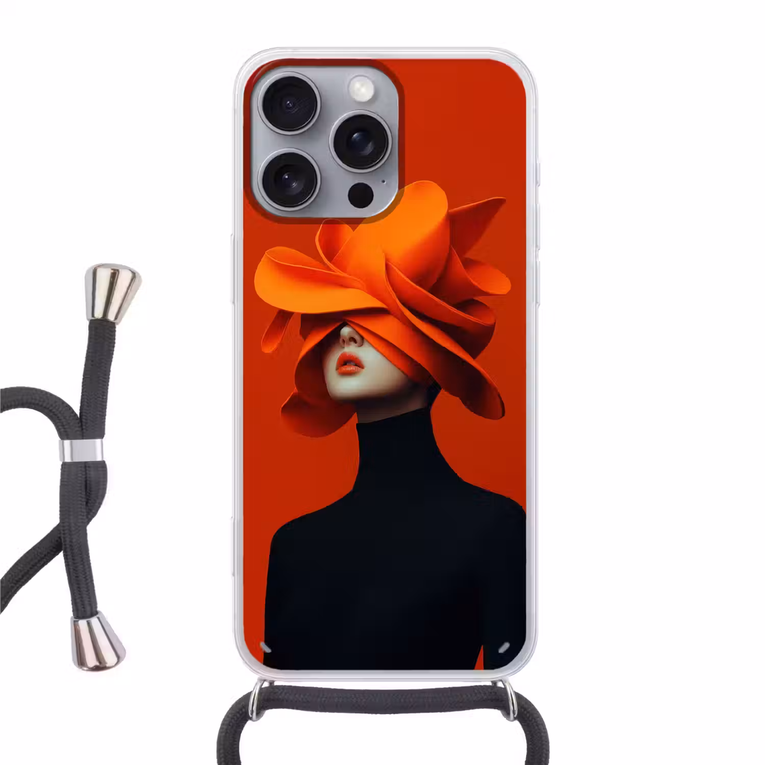 Oranje - Hoed - Vrouw Hoesje iPhone 16 Pro Max met koord klein -3d