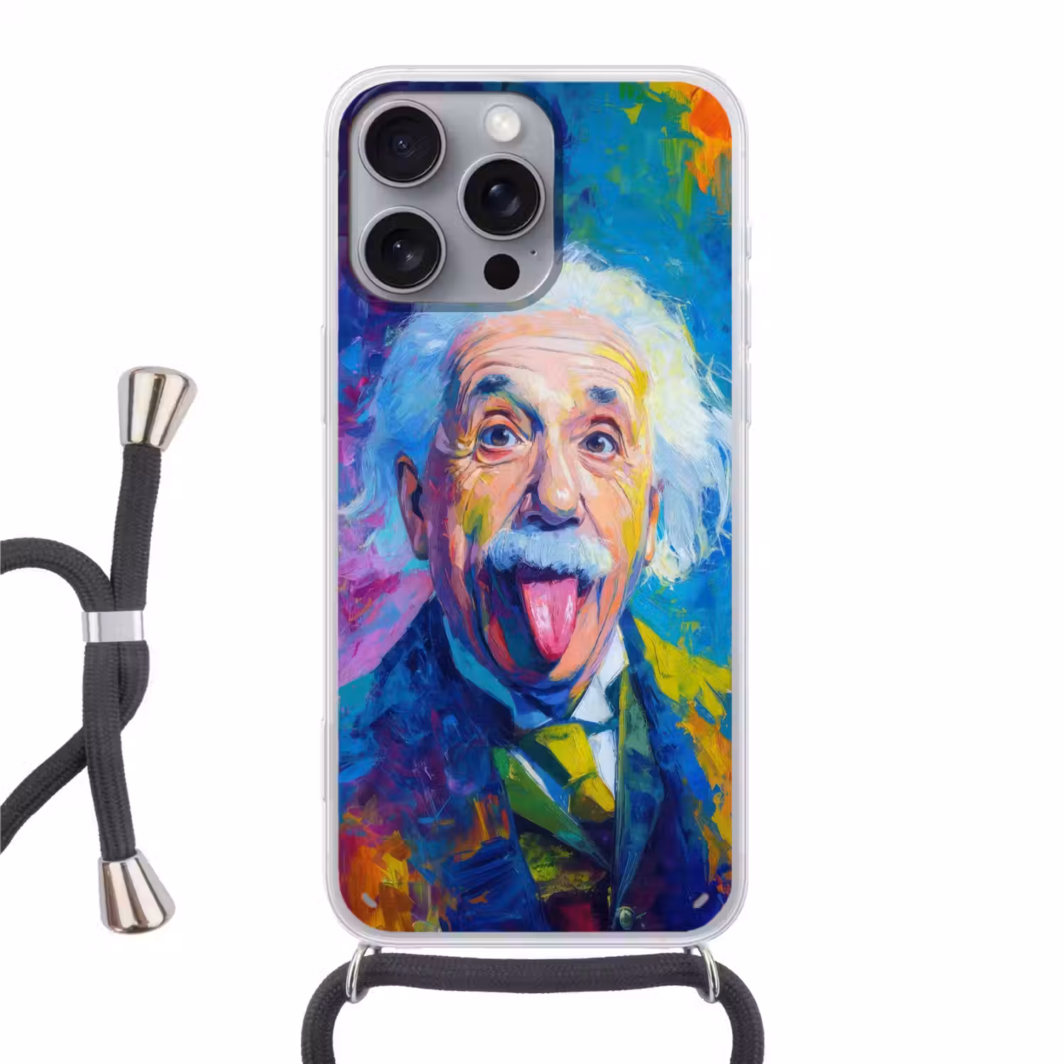 Oude man - Expressief - Kleurrijk Hoesje iPhone 16 Pro Max met koord klein -3d