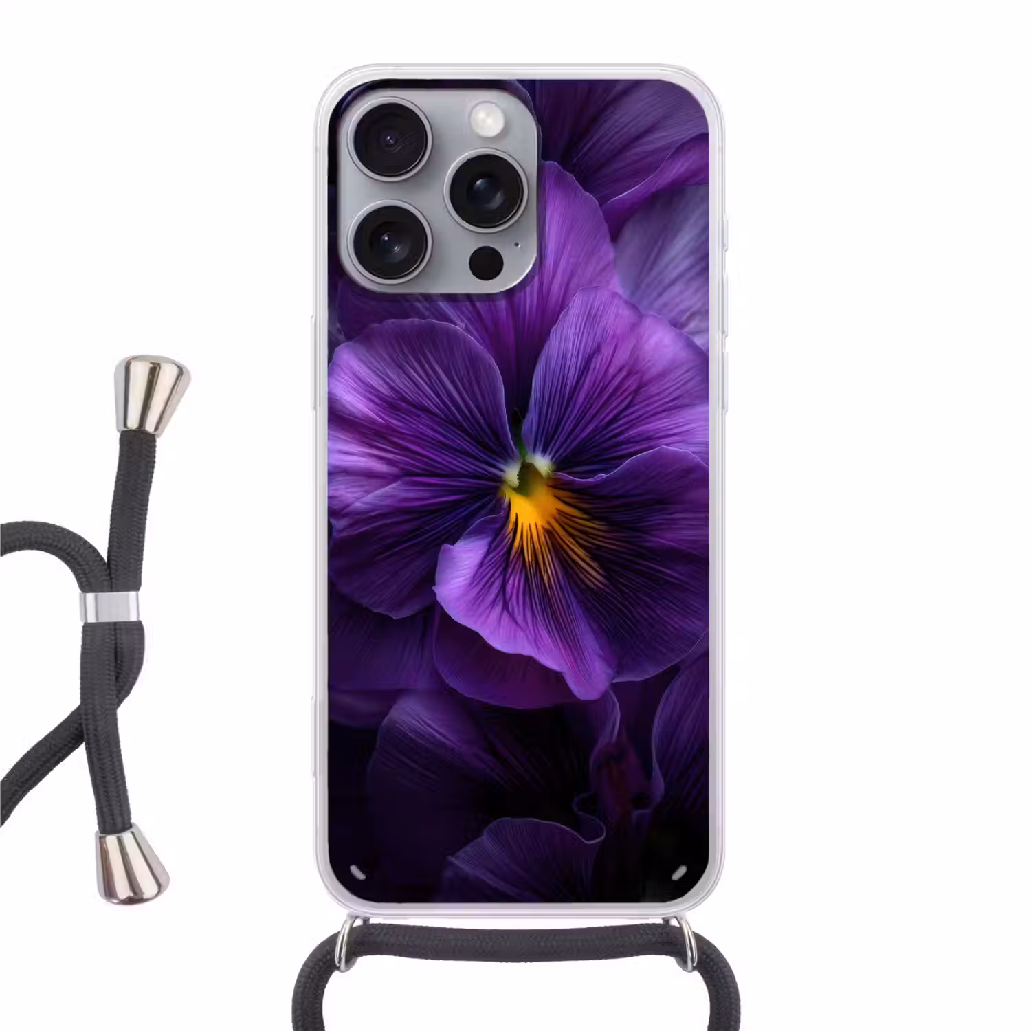 Paars - Viool - Diepte Hoesje iPhone 16 Pro Max met koord klein -3d
