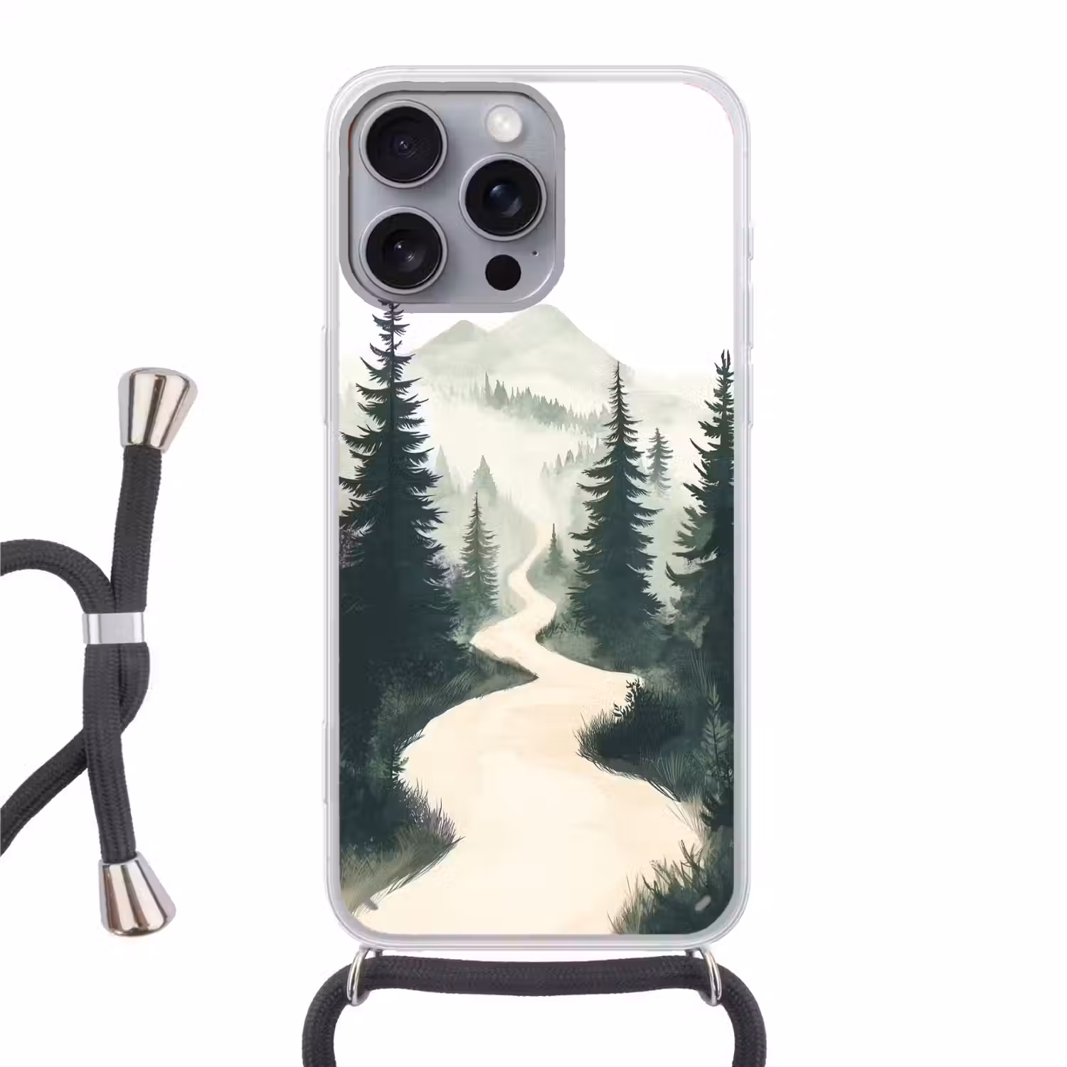 Pad - Bomen - Bos - Illustratie Hoesje iPhone 16 Pro Max met koord klein -3d