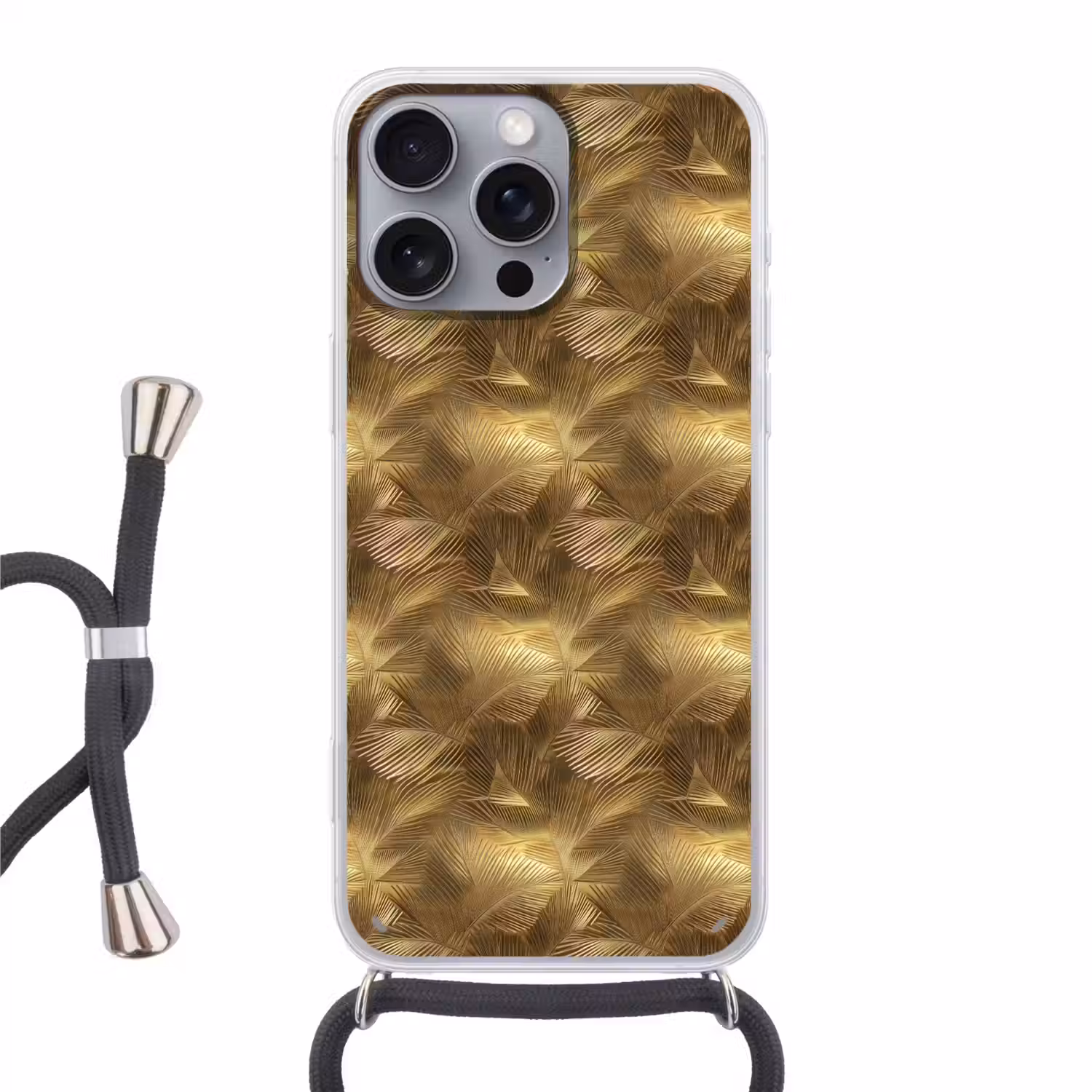 Palm - Waaier - Goud Hoesje iPhone 16 Pro Max met koord klein 804 -3d