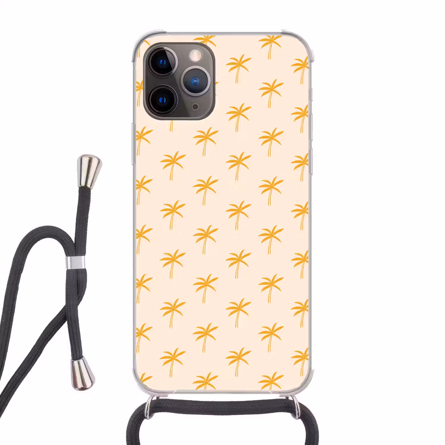 Palmbomen - Beige - Oranje - Patroon - Zomer Hoesje iPhone 12 Pro met koord klein -3d