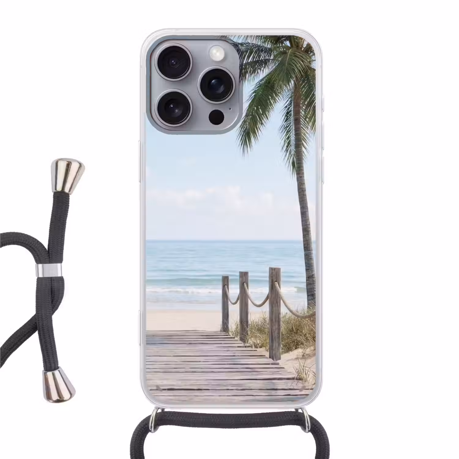 Palmbomen - Pad - Horizon Hoesje iPhone 16 Pro Max met koord klein -3d
