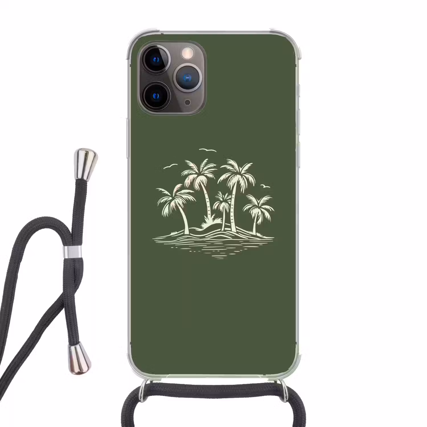 Palmbomen - Strand - Groen - Beige - Tropisch Hoesje iPhone 12 Pro met koord klein -3d