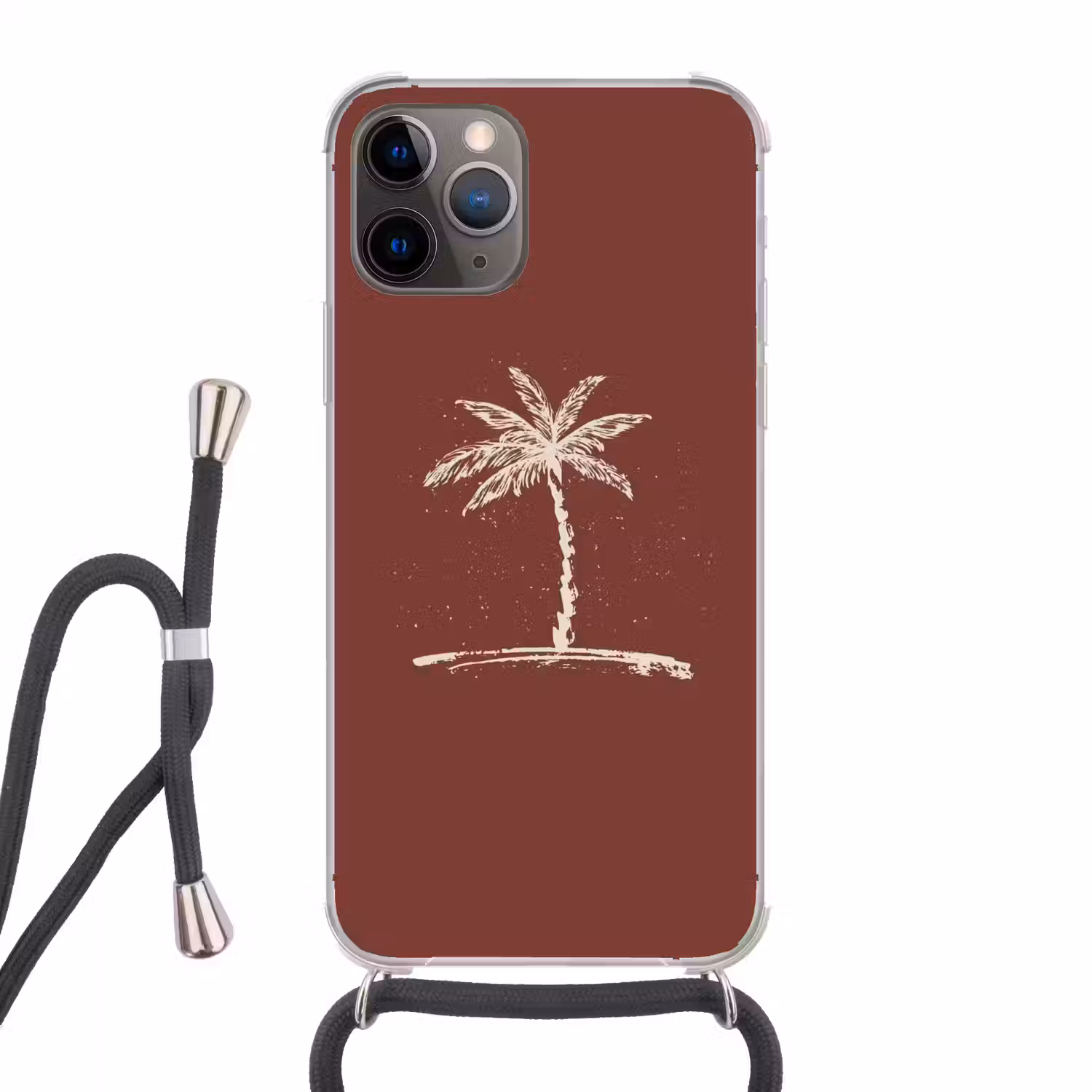 Palmboom - Beige - Rood - Tropisch Hoesje iPhone 12 Pro met koord klein -3d
