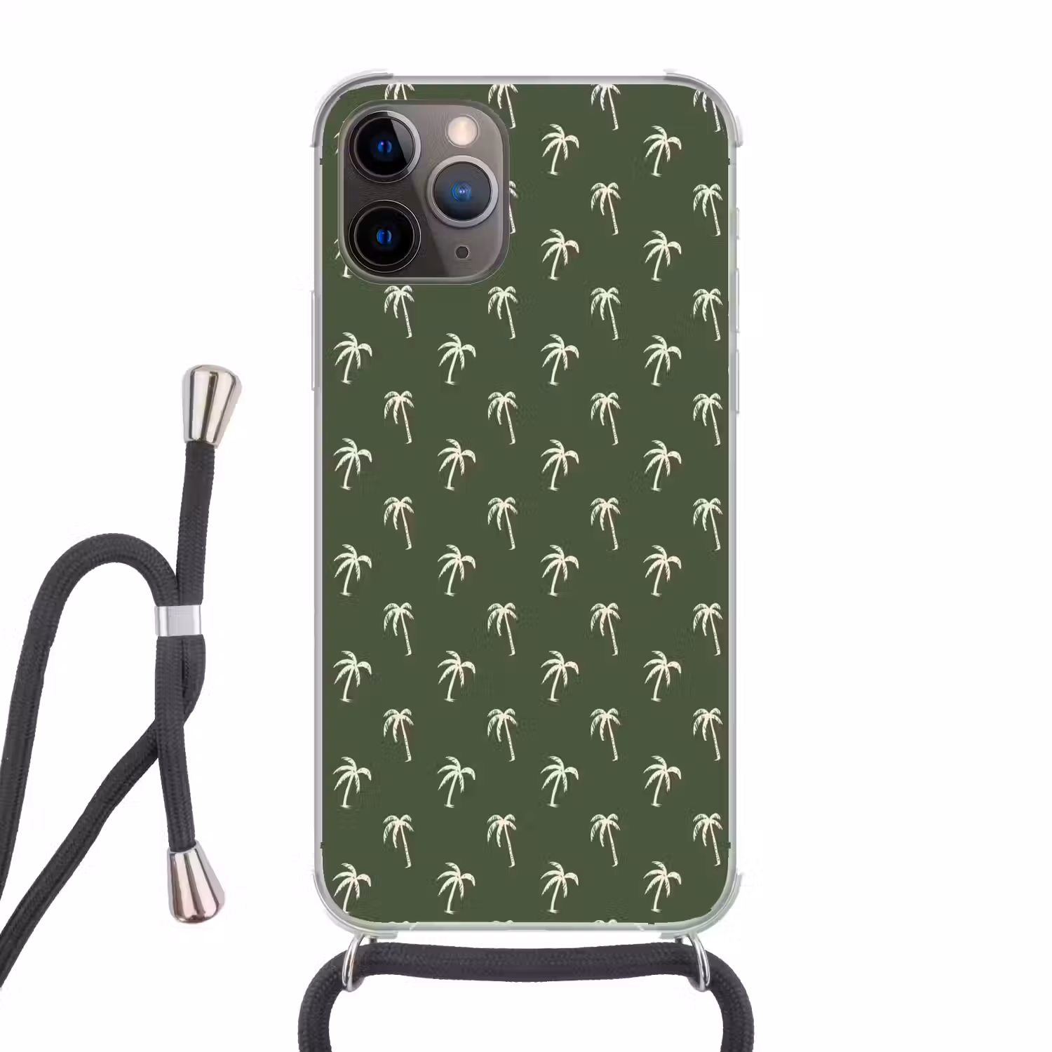 Palmboom patroon - Groen - Beige - Zomer Hoesje iPhone 12 Pro met koord klein -3d