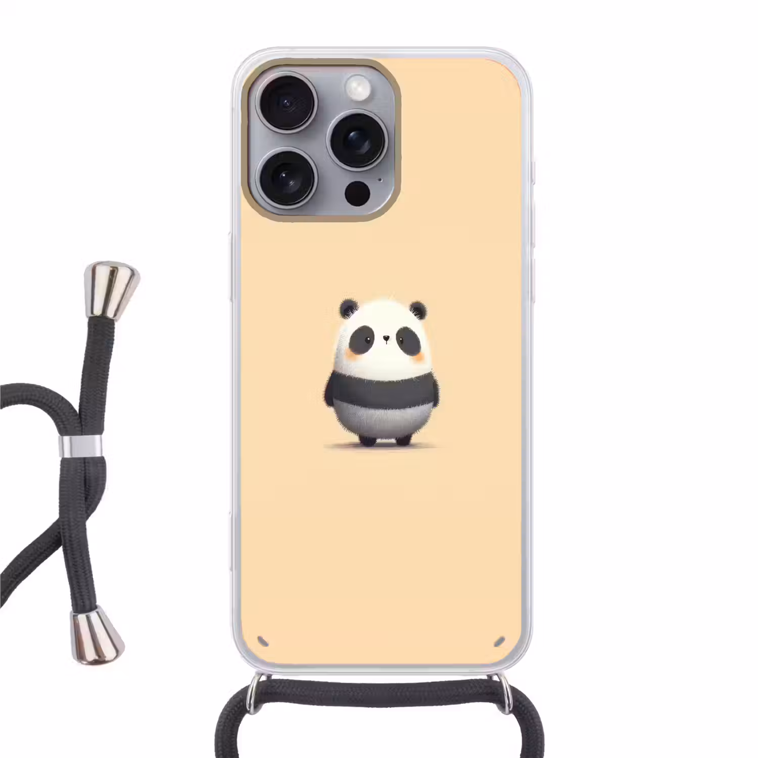 Panda - Beige - Minimalistisch Hoesje iPhone 16 Pro Max met koord klein -3d