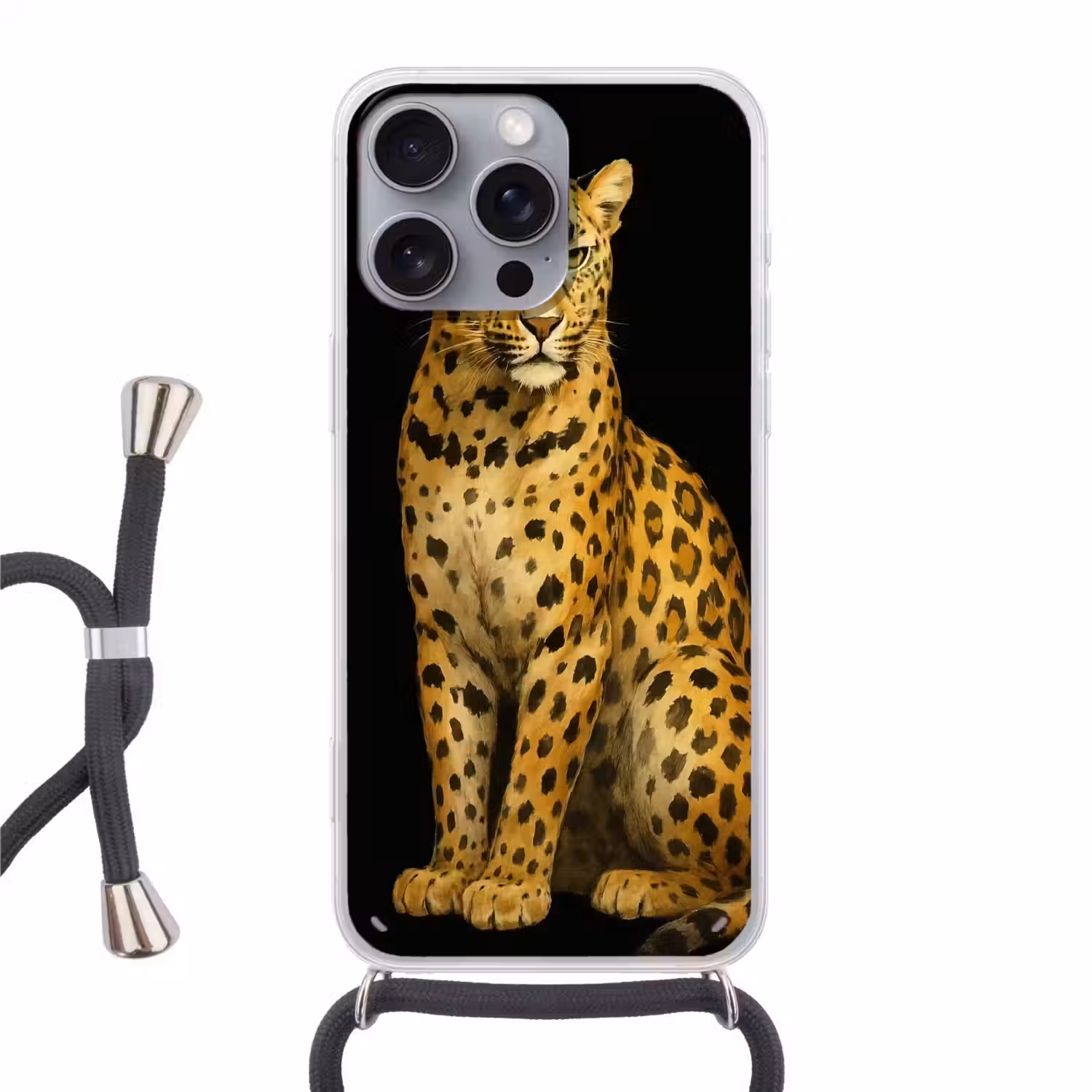 Panter - Realistisch - Bruin Hoesje iPhone 16 Pro Max met koord klein -3d