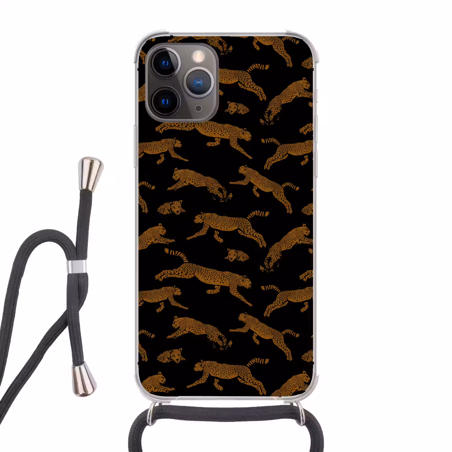 Panters - Patroon - Dieren - Zwart - Bruin Hoesje iPhone 12 Pro met koord klein -3d