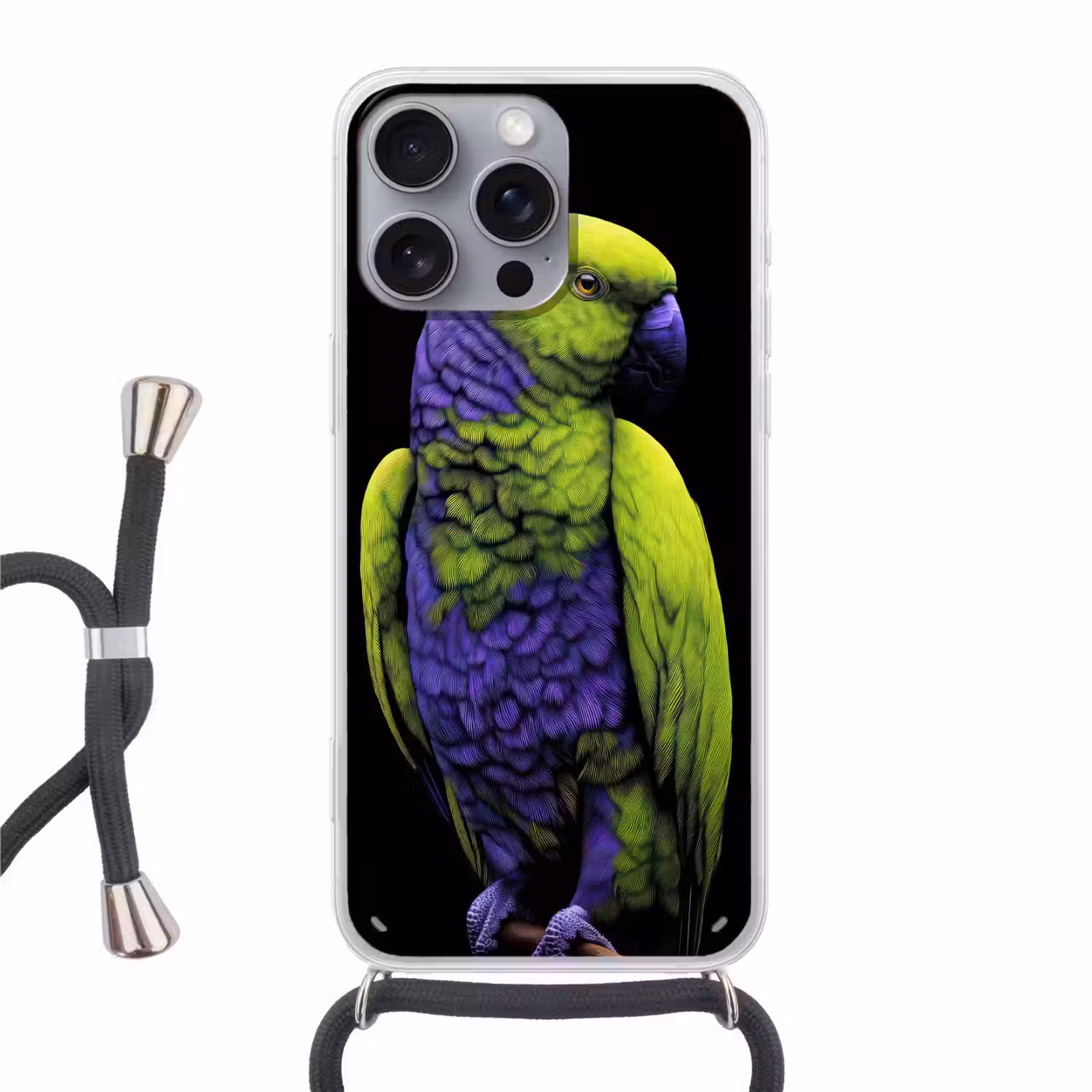 Papegaai - Veren - Opvallend - Groen Hoesje iPhone 16 Pro Max met koord klein -3d