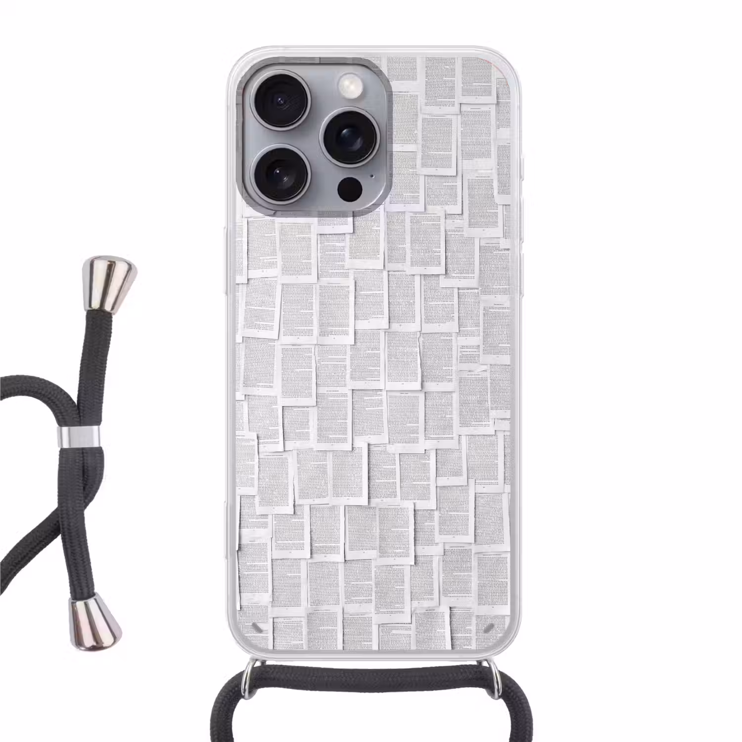Papier - Overlappend - Textuur - Modern - Wit Hoesje iPhone 16 Pro Max met koord klein -3d