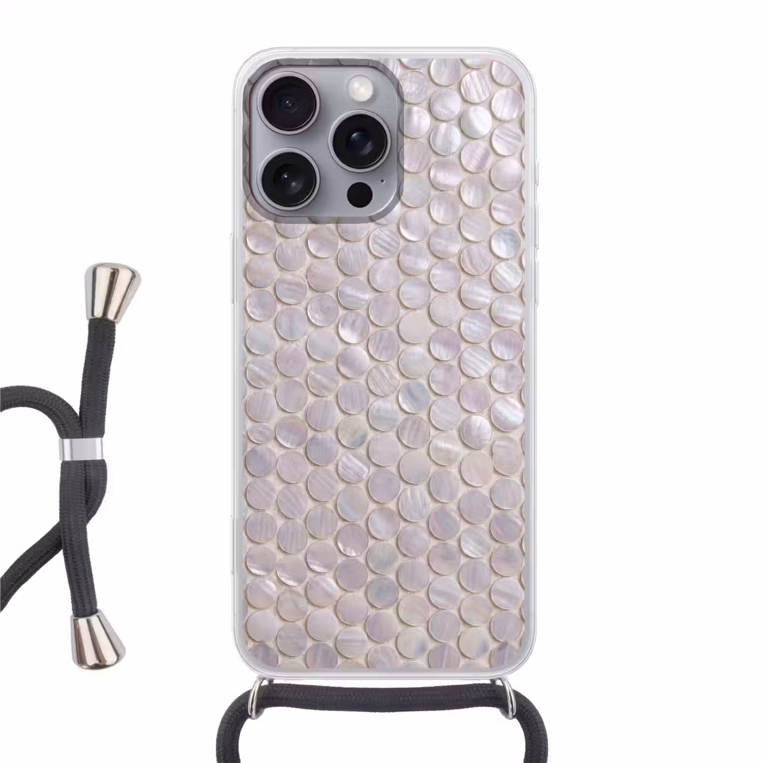 Patroon - Cirkels - Abstract - Modern - Wit Hoesje iPhone 16 Pro Max met koord klein -3d