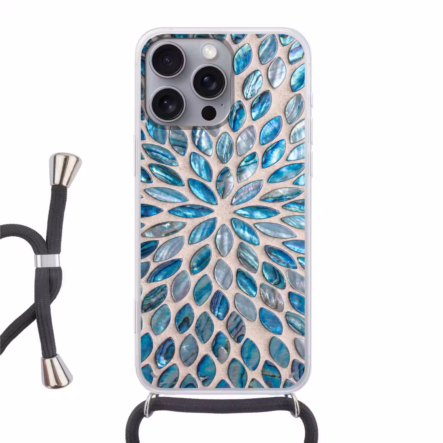 Patroon - Glans - Abstract - Blauw - Decoratie Hoesje iPhone 16 Pro Max met koord klein -3d