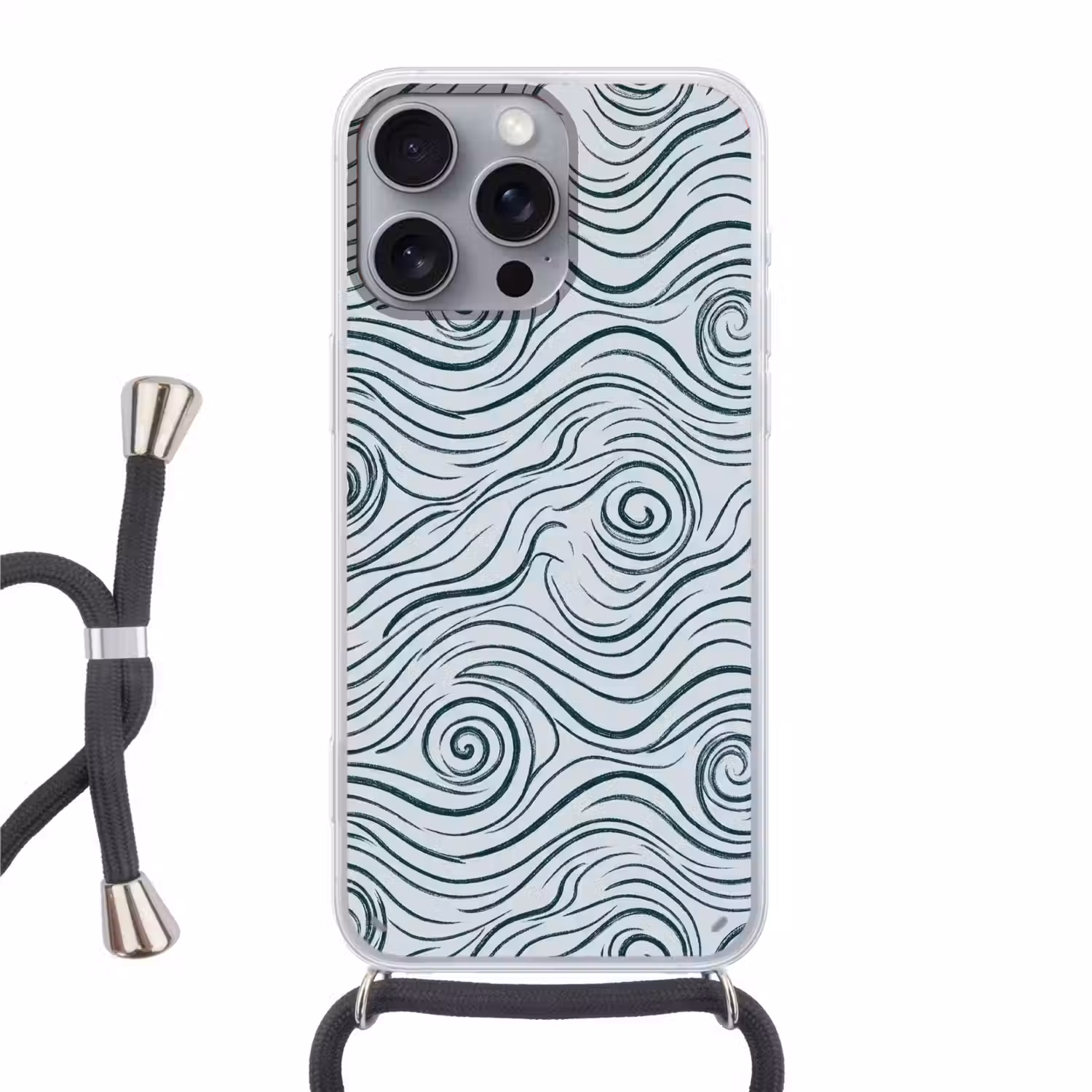 Patroon - Golven - Abstract - Modern - Blauw Hoesje iPhone 16 Pro Max met koord klein -3d