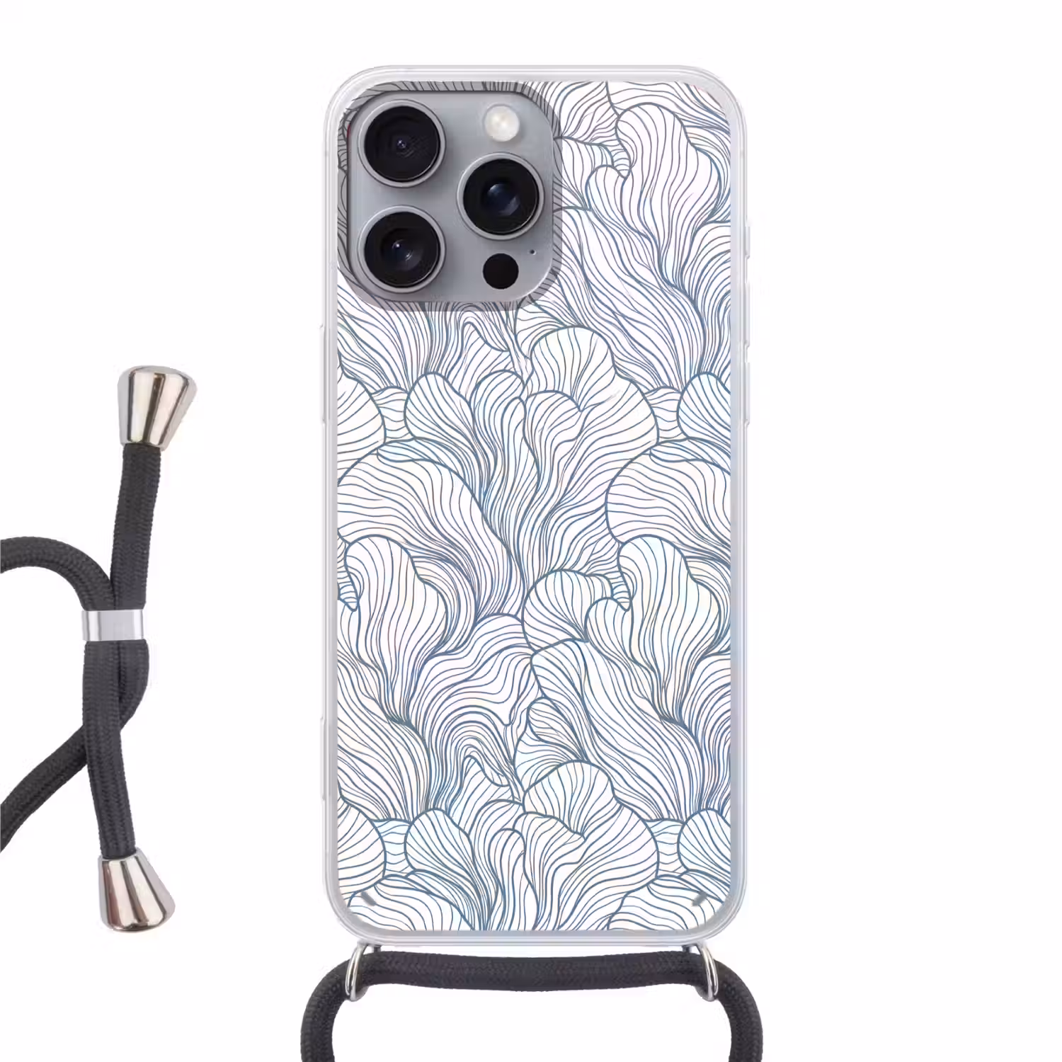 Patroon - Lijnen - Organisch - Abstract - Blauw Hoesje iPhone 16 Pro Max met koord klein -3d