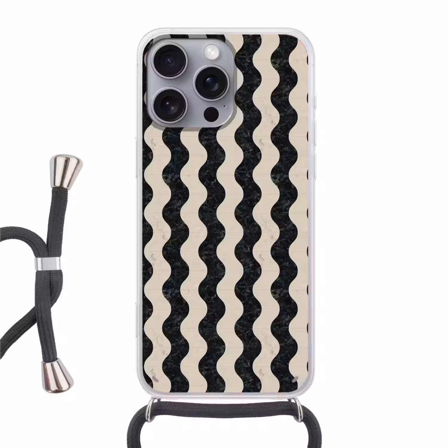 Patroon - Marmer - Groen - Cremé Hoesje iPhone 16 Pro Max met koord klein 804 -3d