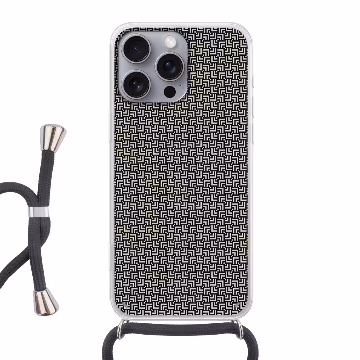 Patroon - Marmer - Zwart Hoesje iPhone 16 Pro Max met koord klein 804 -3d