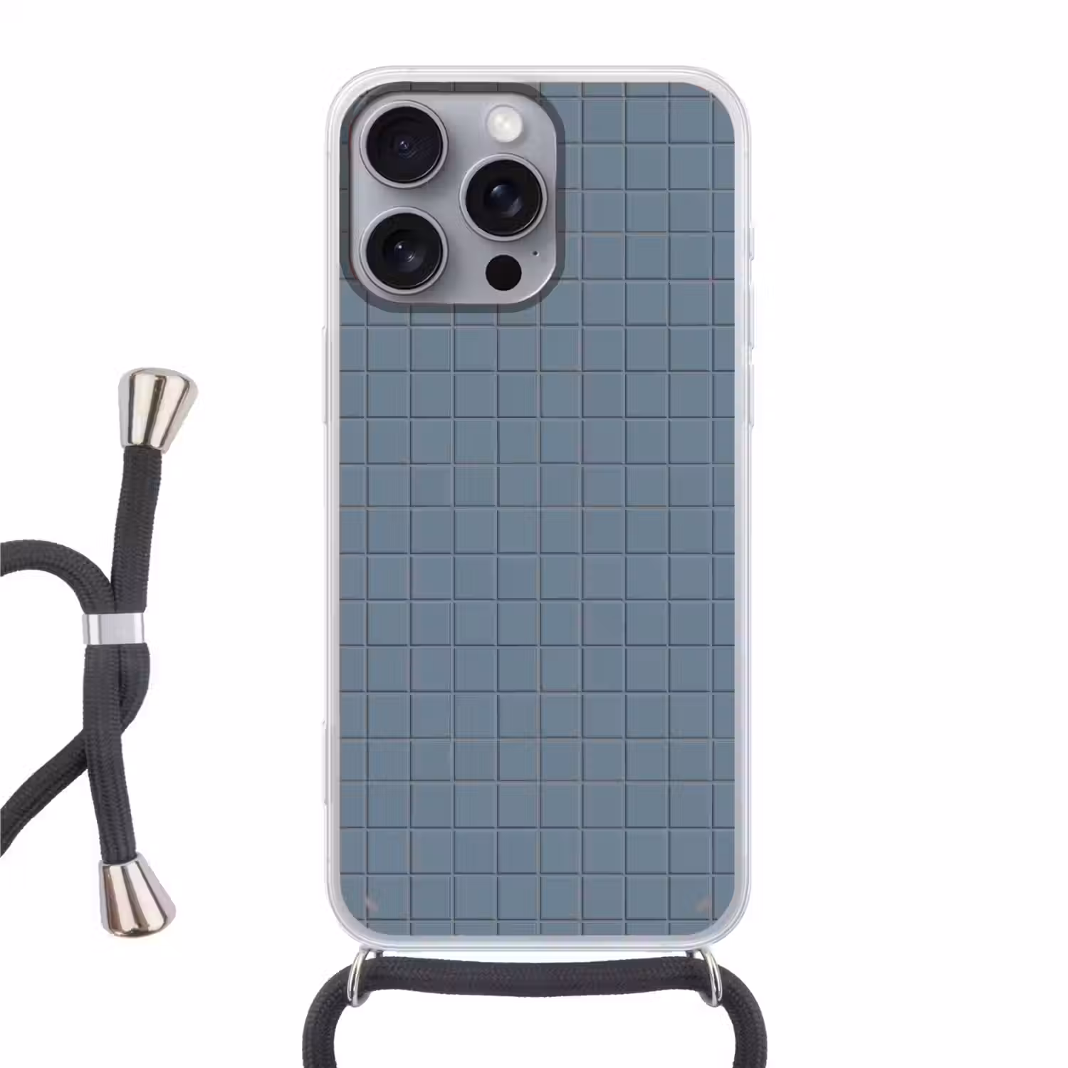Patroon - Tegel - Blauwgrijs Hoesje iPhone 16 Pro Max met koord klein 804 -3d