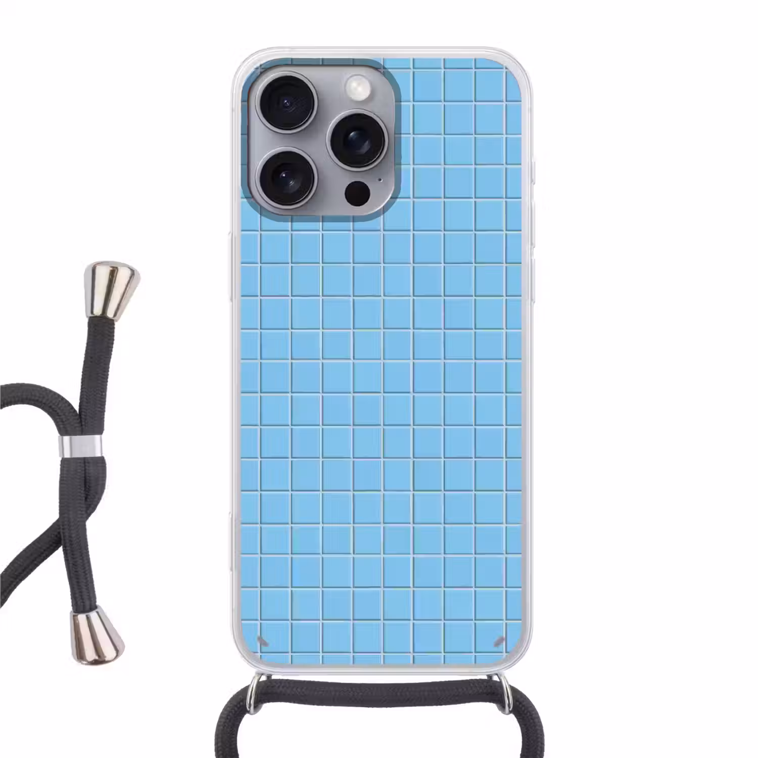Patroon - Tegel - Pastel - Blauw Hoesje iPhone 16 Pro Max met koord klein 804 -3d