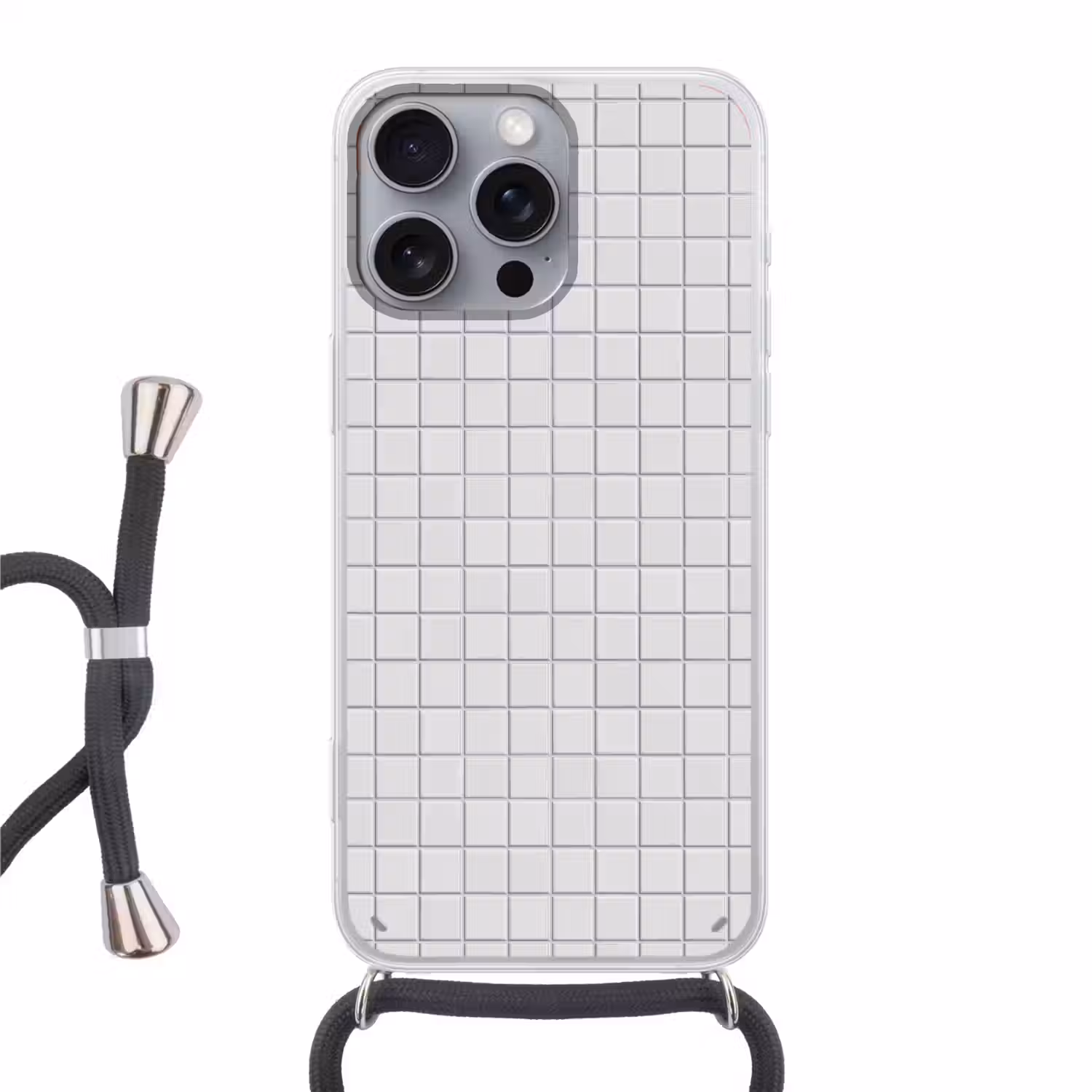 Patroon - Tegels - Grijs - Wit Hoesje iPhone 16 Pro Max met koord klein 804 -3d