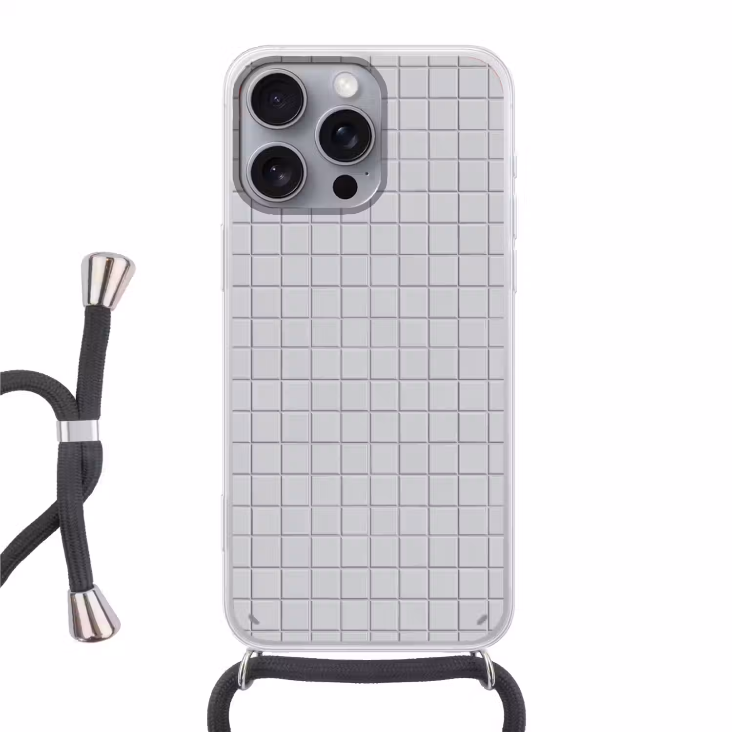 Patroon - Tegels - Licht - Grijs Hoesje iPhone 16 Pro Max met koord klein 804 -3d