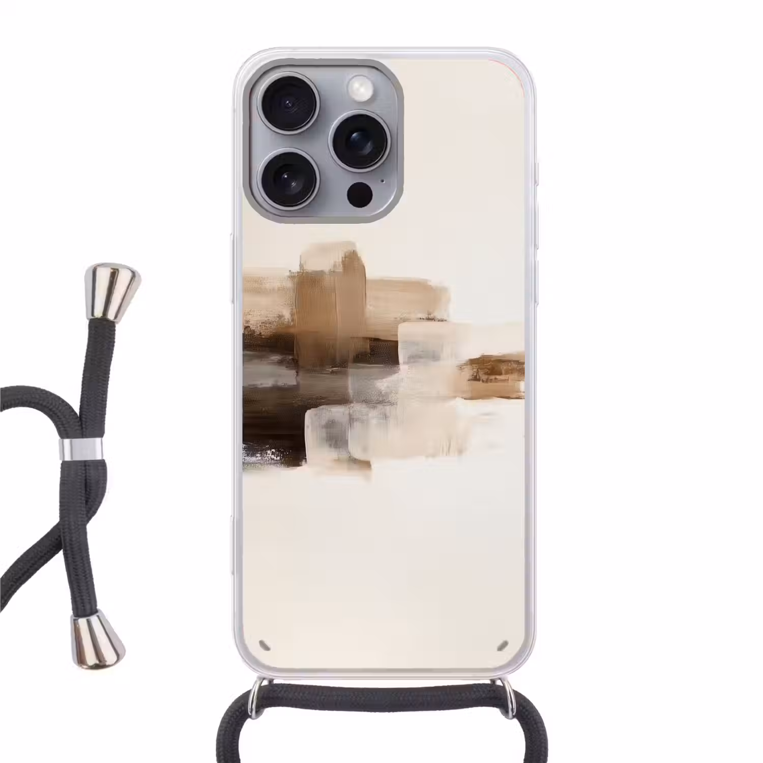 Penseelstreken - Abstract landschap - Rust Hoesje iPhone 16 Pro Max met koord klein -3d