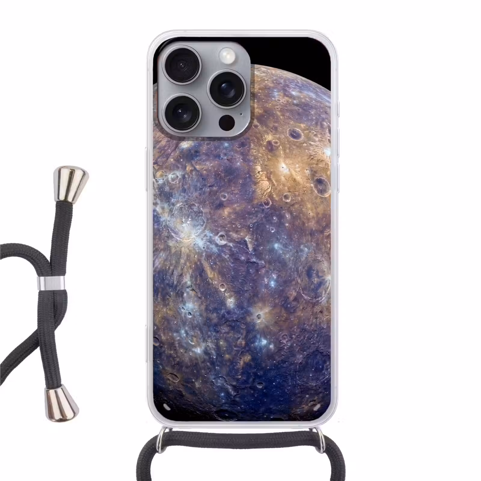 Telefoonhoesje met koord - Planeet - Kraters - Ruimte - Planeet - Kraters - Ruimte Hoesje iPhone 16 Pro Max met koord klein