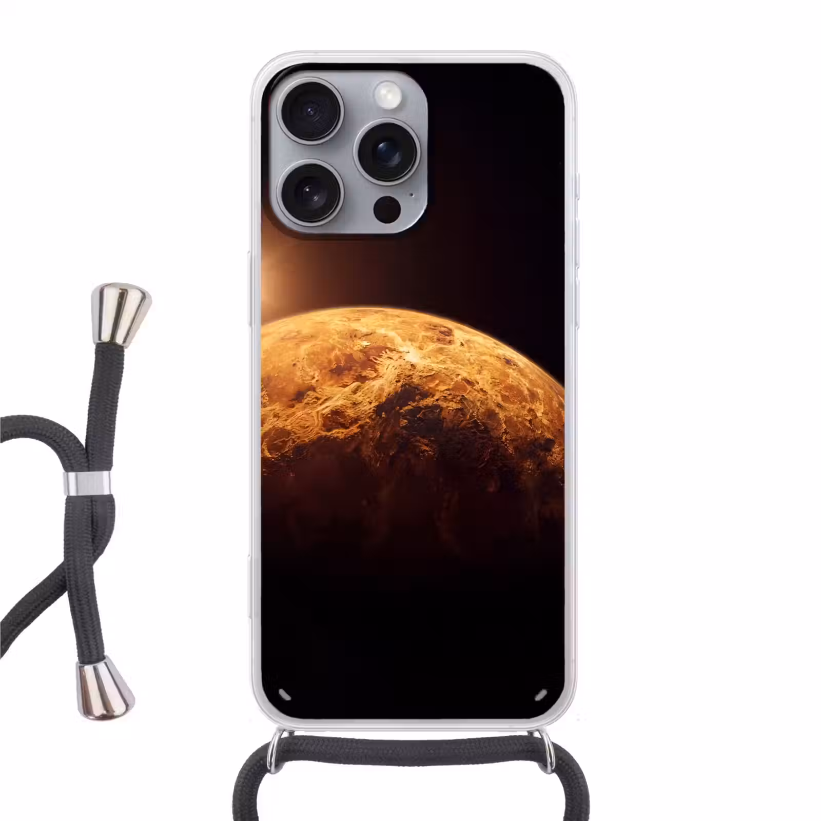 Telefoonhoesje met koord - Planeet - Ruimte - Oranje - Planeet - Ruimte - Oranje Hoesje iPhone 16 Pro Max met koord klein