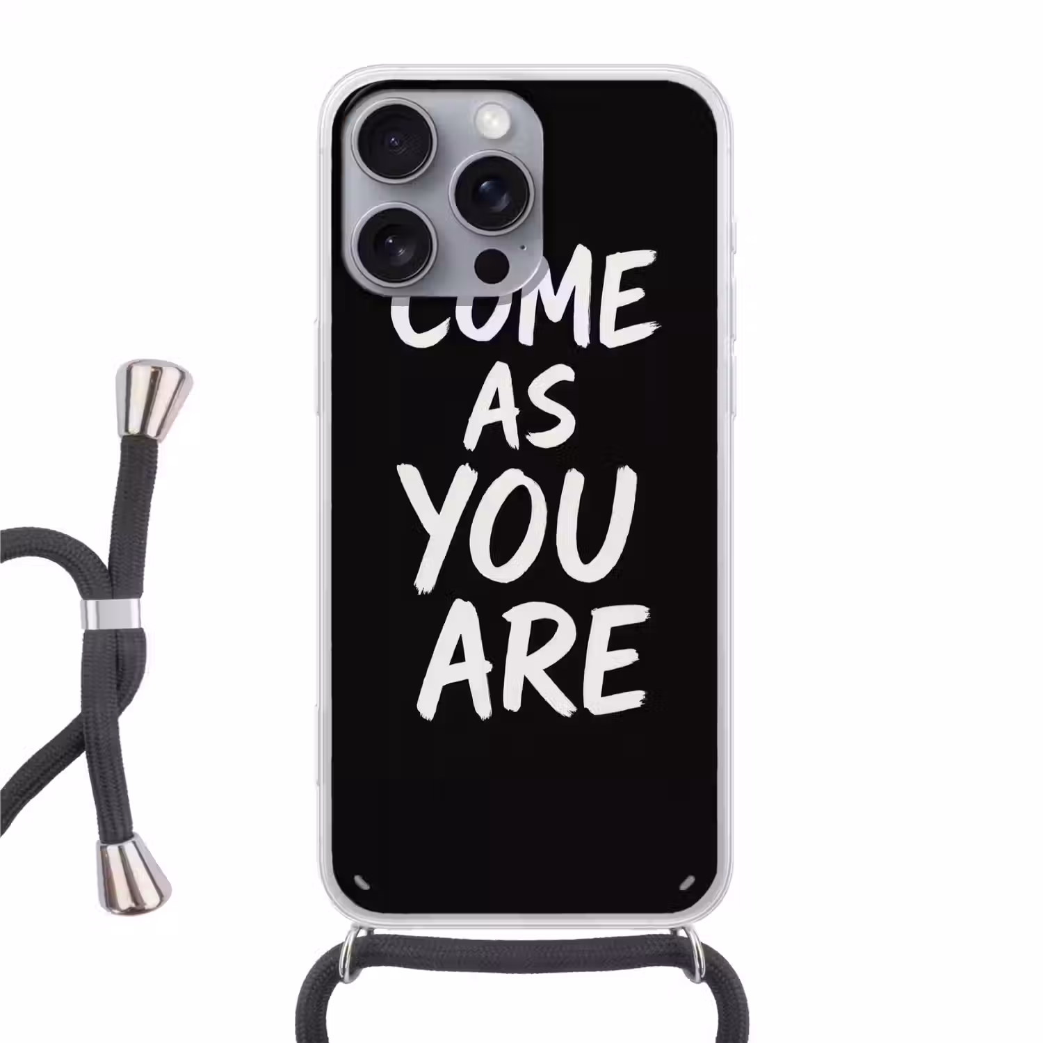 Quote - Zwart - Simpel Hoesje iPhone 16 Pro Max met koord klein -3d