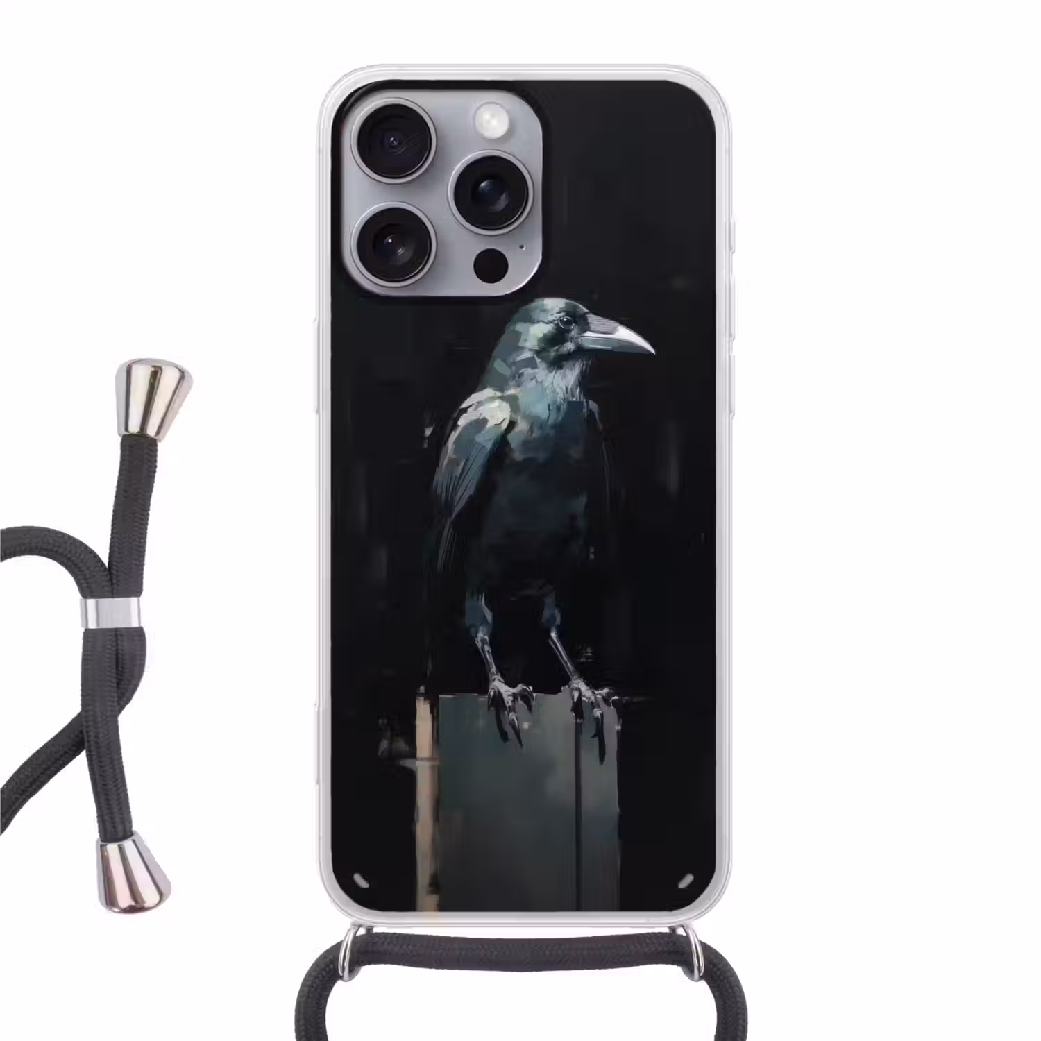 Raaf - Vogels - Zwart Hoesje iPhone 16 Pro Max met koord klein -3d