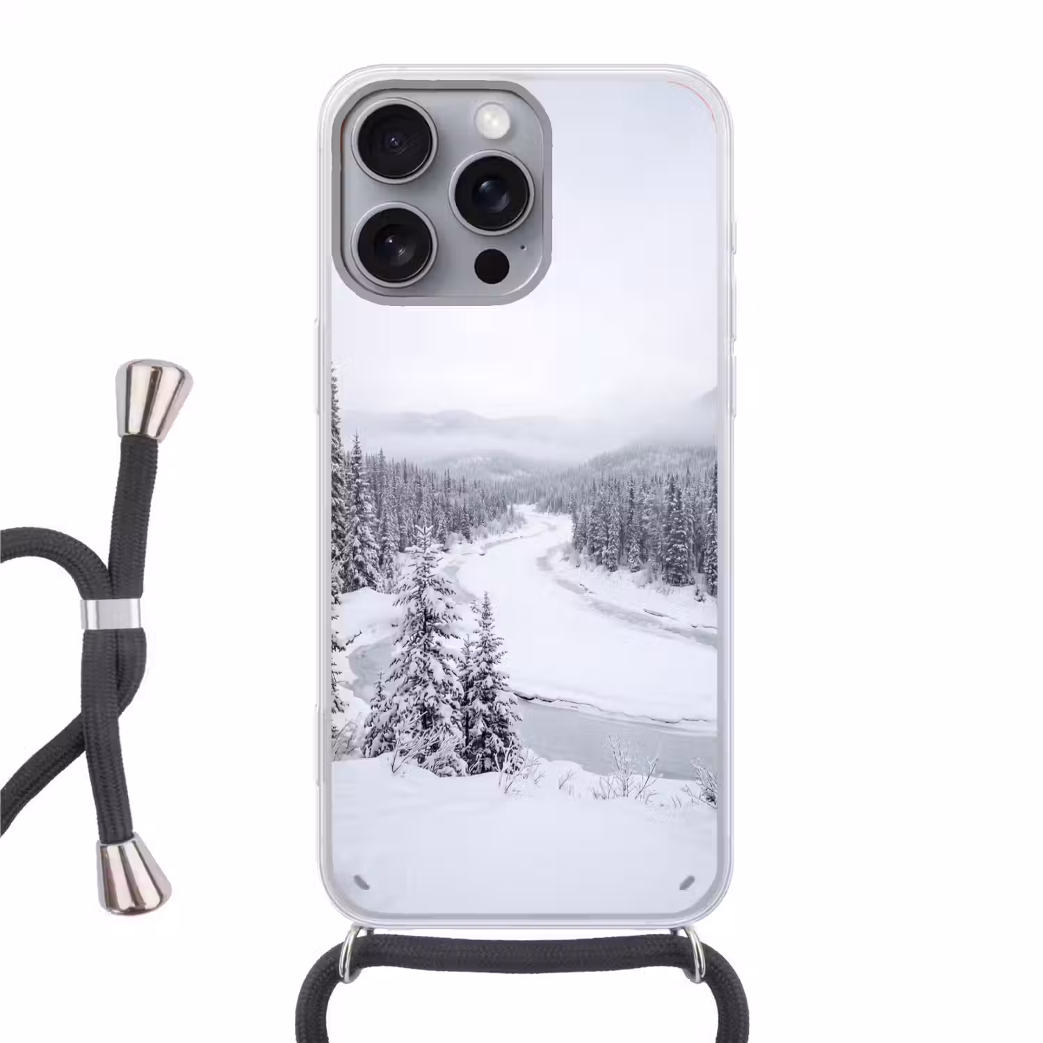 Rivier - Bevroren - Landschap - Winter Hoesje iPhone 16 Pro Max met koord klein -3d