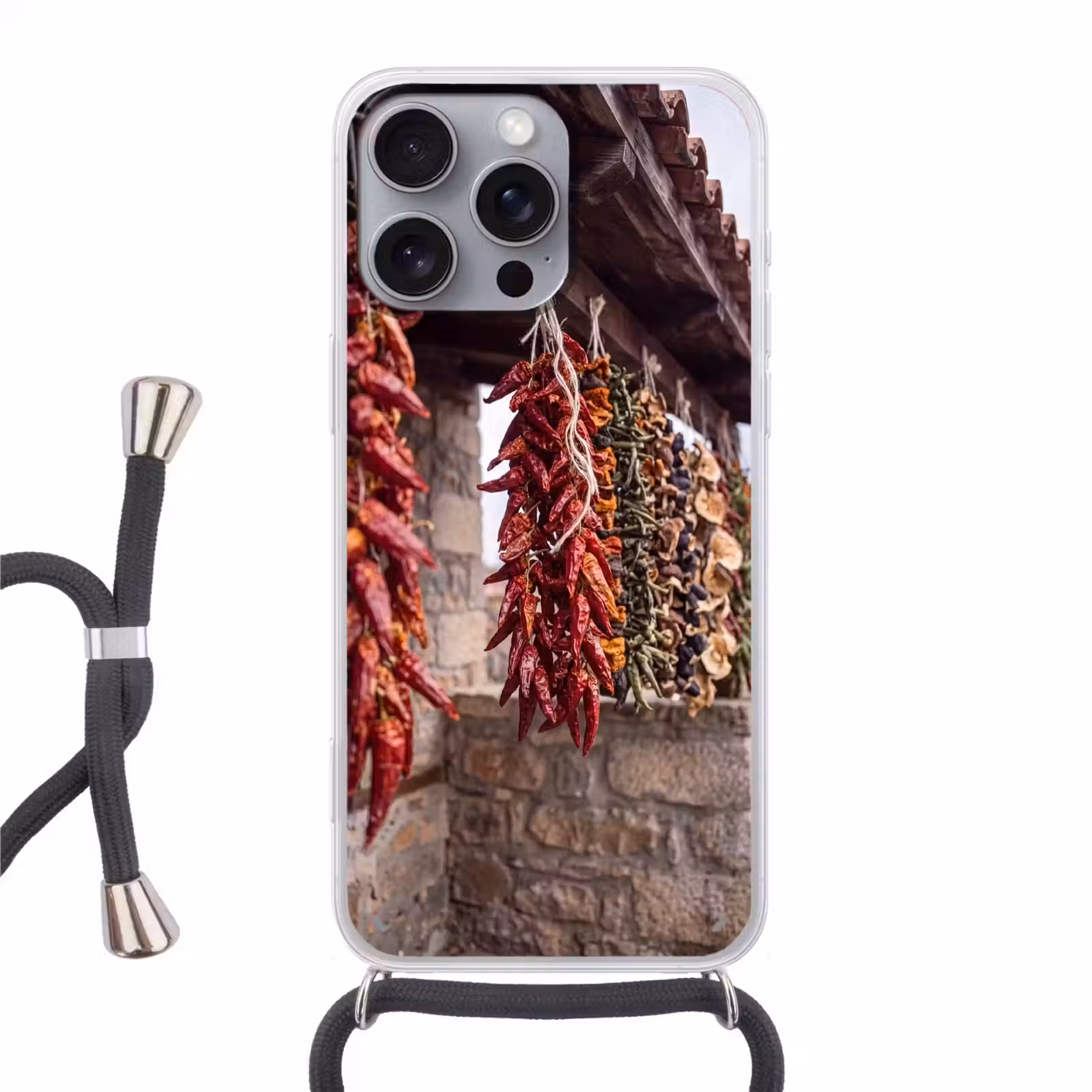 Telefoonhoesje met koord - Rode pepers - Eten - Rode pepers - Eten Hoesje iPhone 16 Pro Max met koord klein