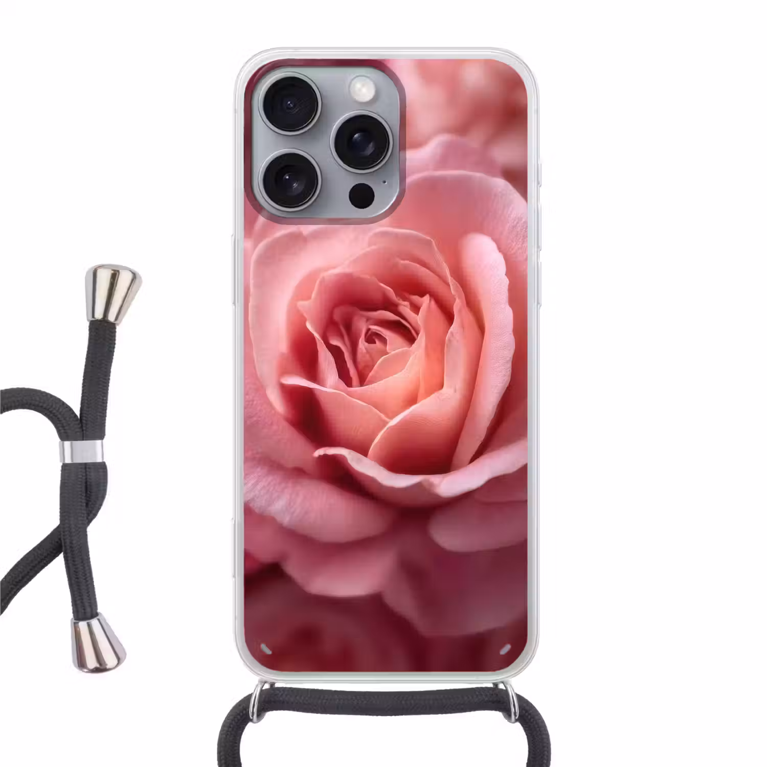 Roze - Roos - Romantisch Hoesje iPhone 16 Pro Max met koord klein -3d