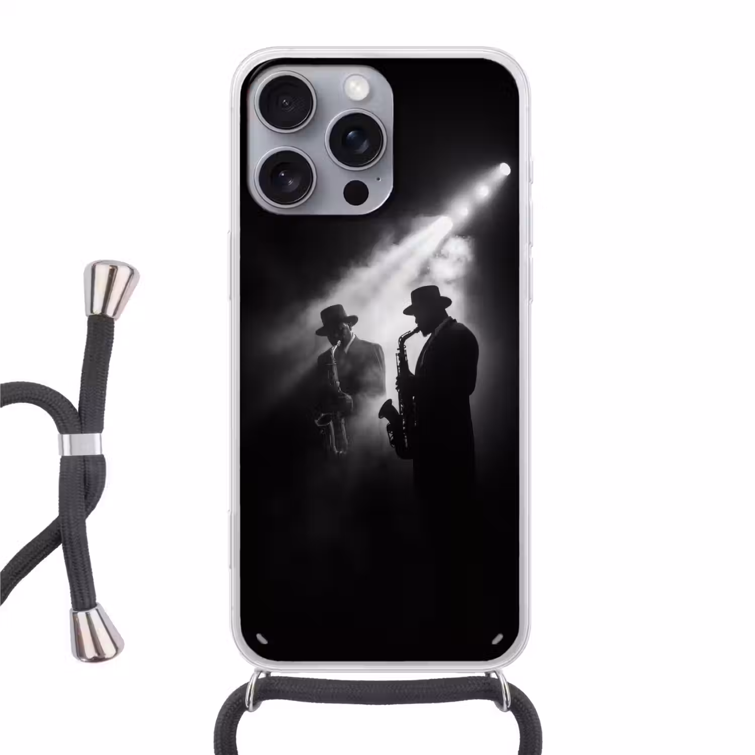 Saxofonisten - Hoeden - Rook - Licht Hoesje iPhone 16 Pro Max met koord klein -3d